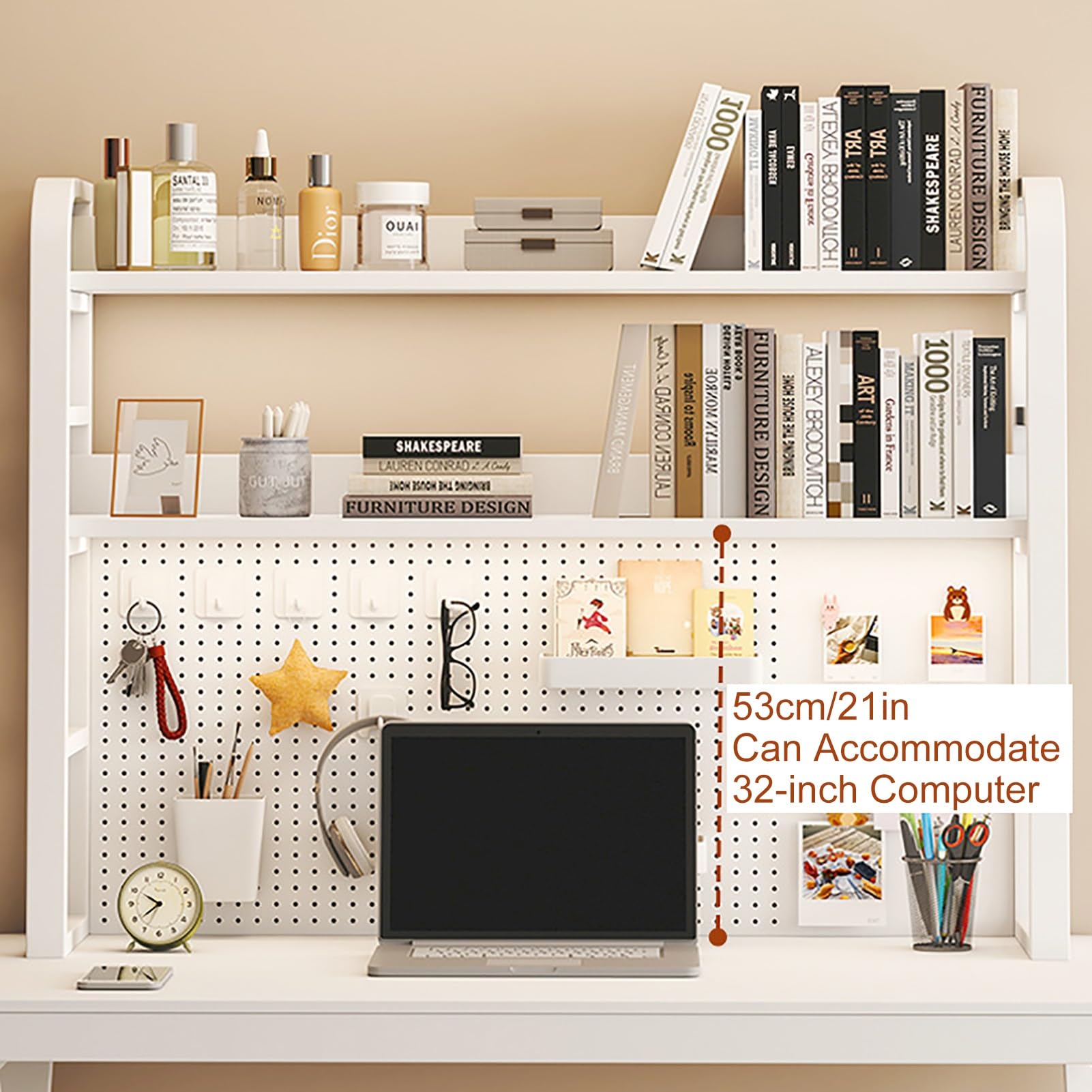 White Metal Peg Board with Hooks - 2 Layer 29 Inch Wall Mount Organizer for Desk, Office, Kitchen & Bedroom Storage | Perfect for Tools, Utensils & Office Supplies Organization