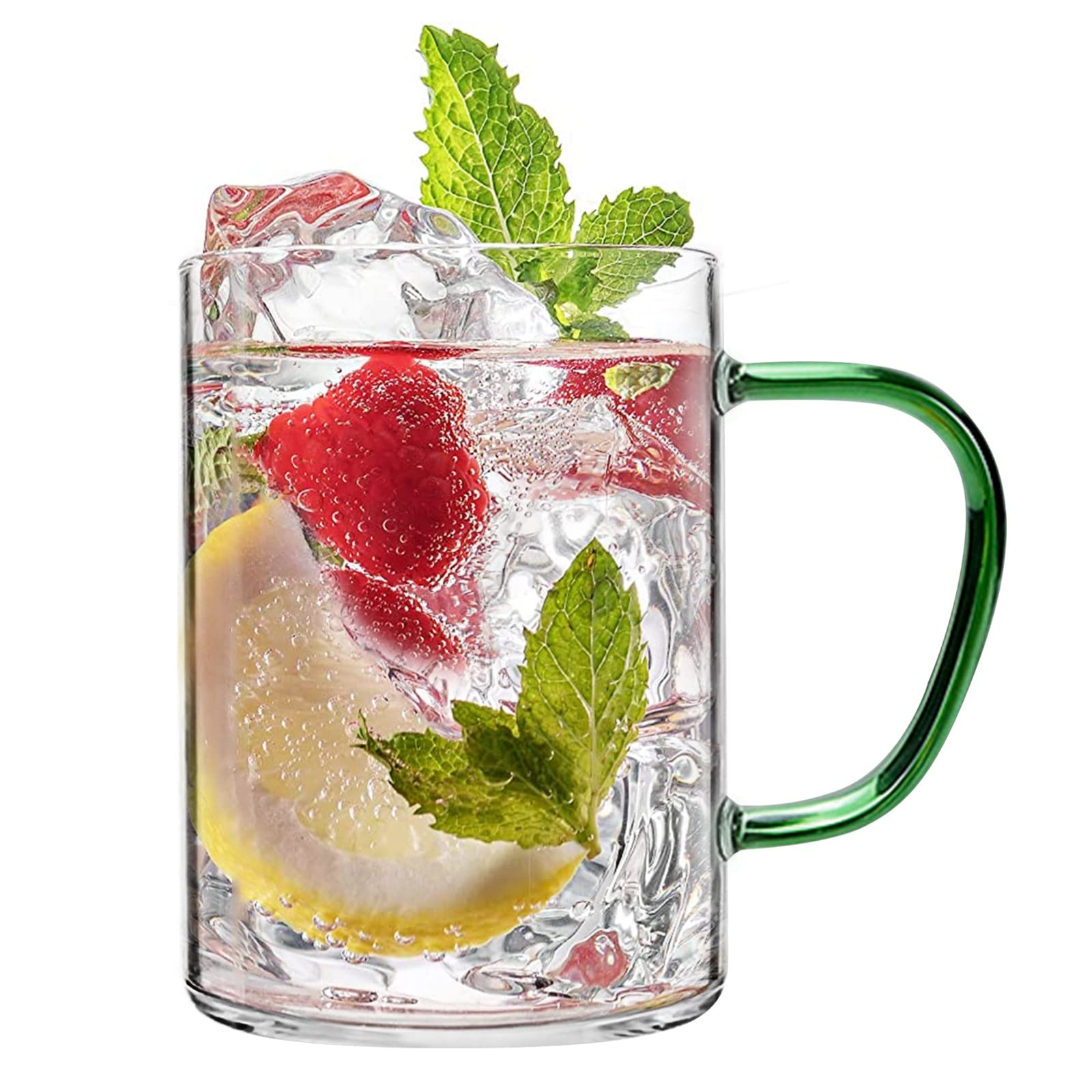 VOBAGA 16 oz Insulated Clear Glass Coffee Mug with Handle - Double Wall for Hot & Cold Drinks - Perfect for Coffee, Tea, Milk, Juice, Beer - Ideal Gift for Home, Office, Camping (Green)