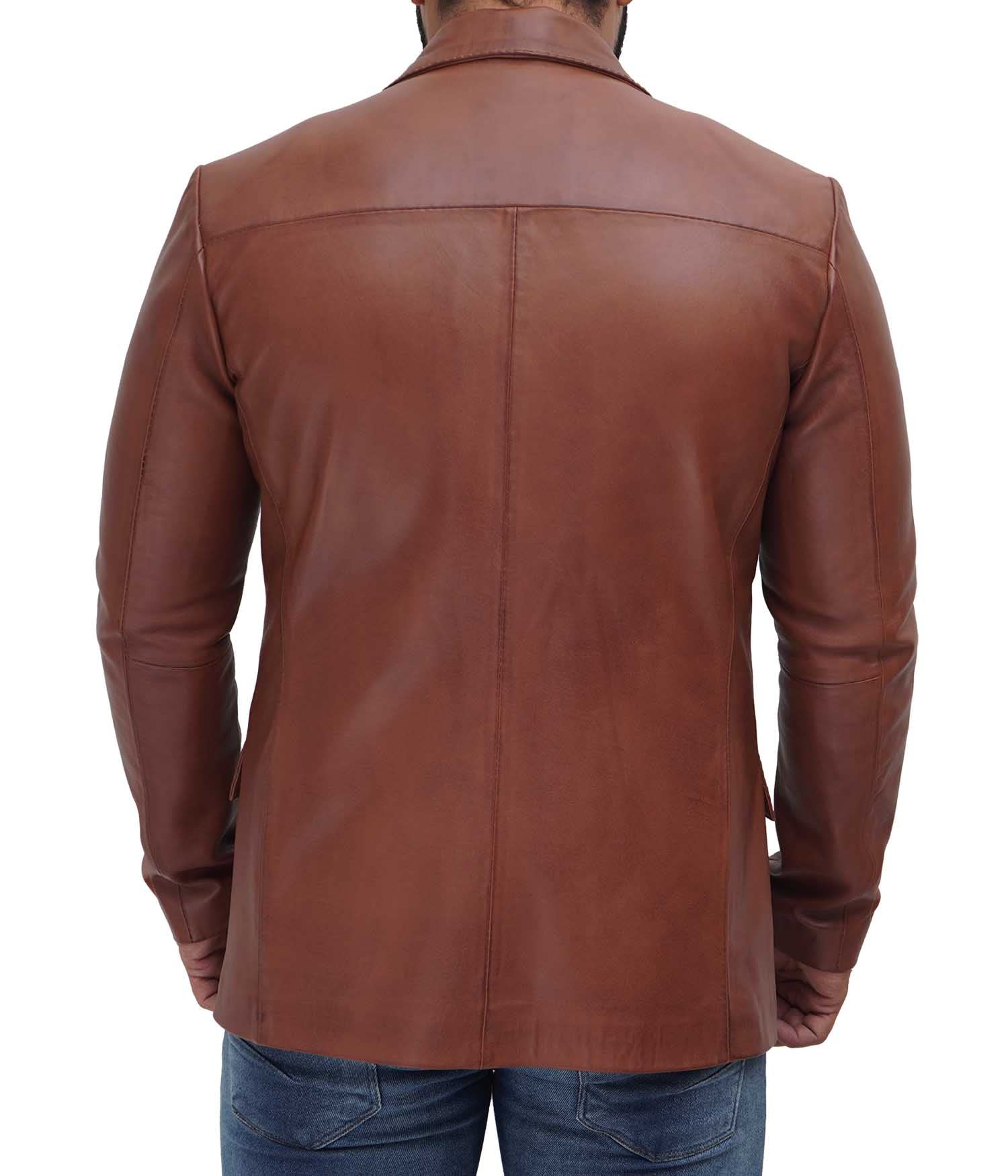 Genuine Lambskin Leather Blazer for Men - Premium Brown & Black Real Leather Jacket - Perfect for Business Casual, Date Nights & Formal Occasions