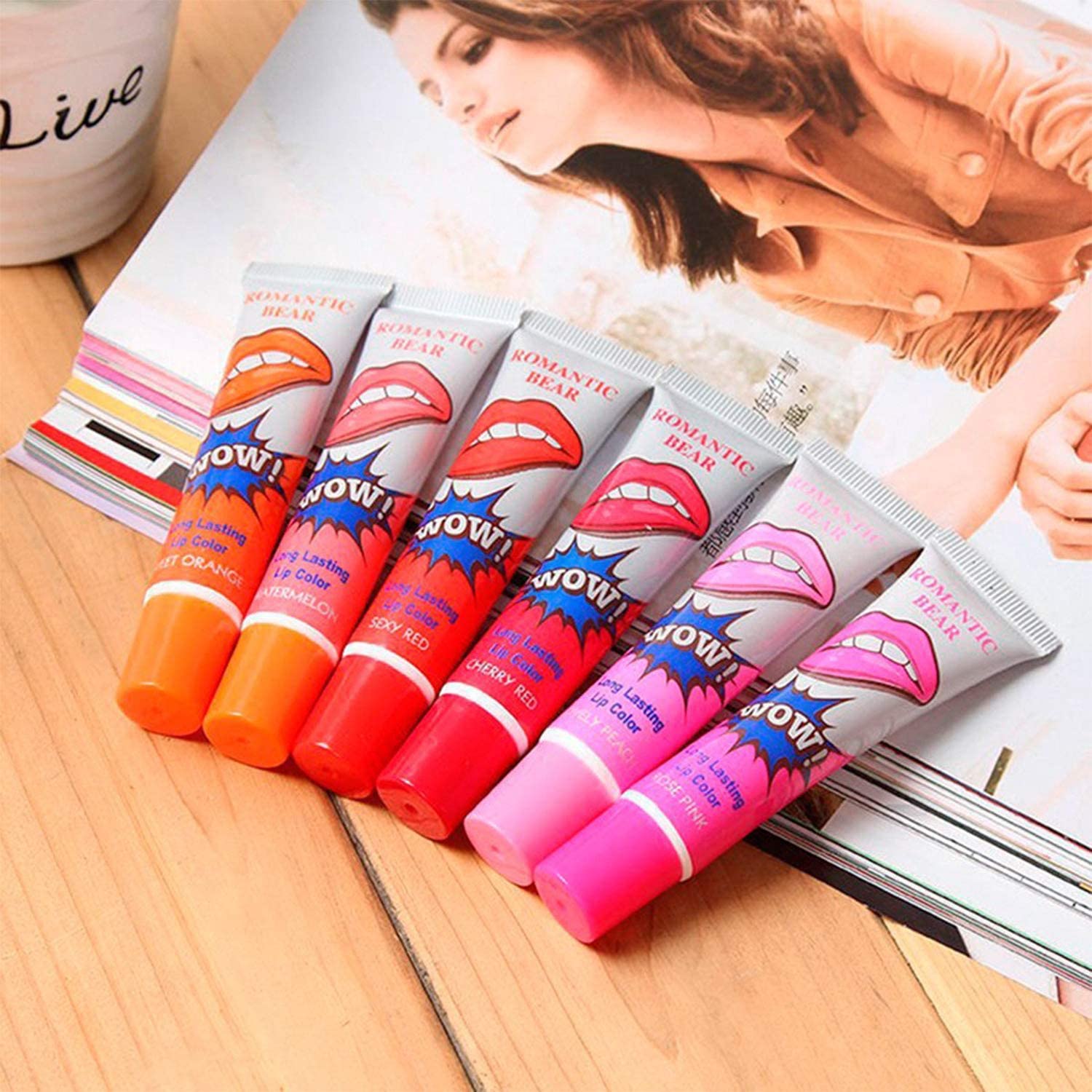 Pink Shimmer Romantic Bear Lip & Cheek Tint - 6 Pack, Natural & Long-Lasting Makeup for Lips & Cheeks, Perfect for Date Night, Parties & Everyday Glam