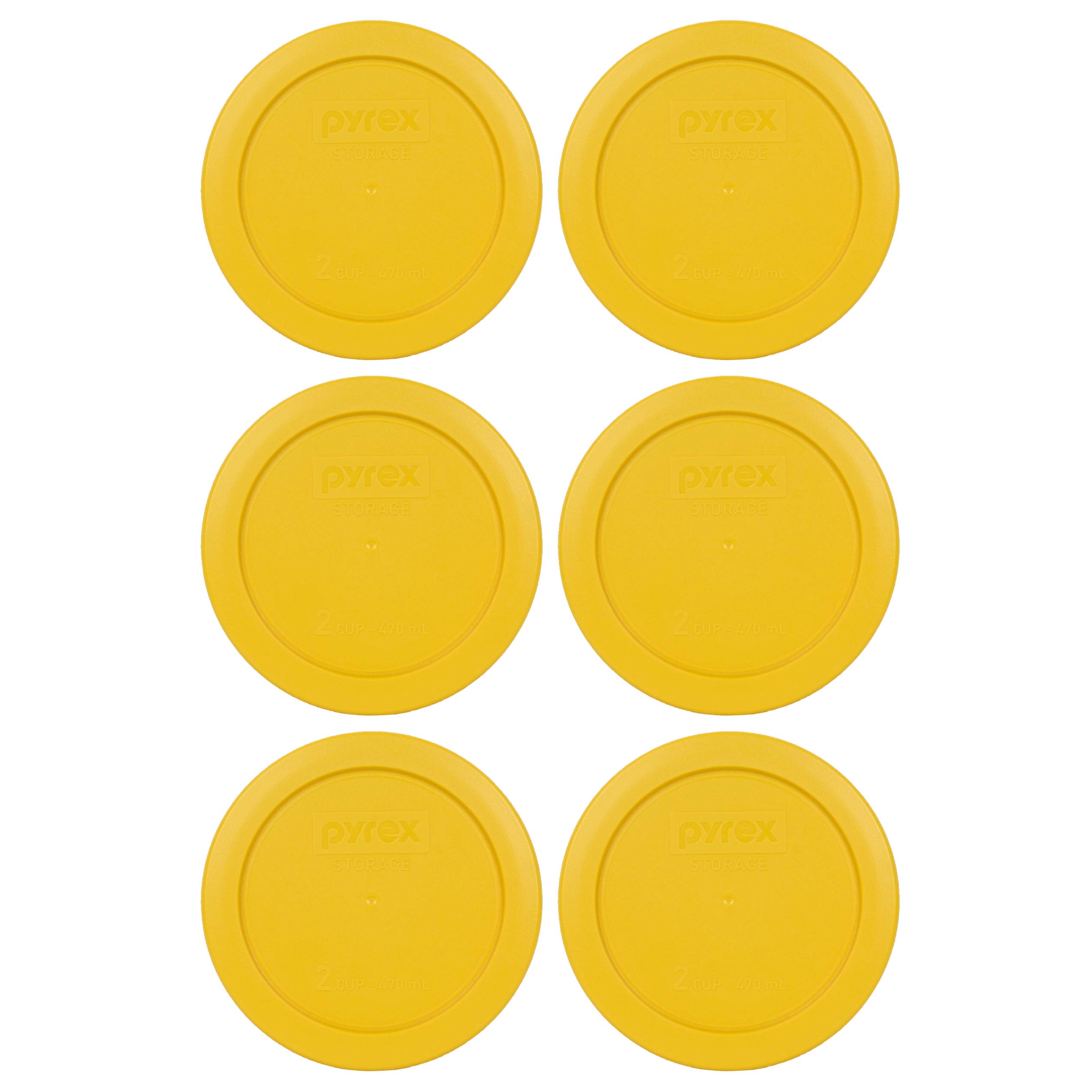Pyrex 6-Piece Food Storage Container Set with 2-Cup Butter Yellow Lids - BPA-Free Plastic, Made in USA - Perfect for Meal Prep, Leftovers & Pantry Organization