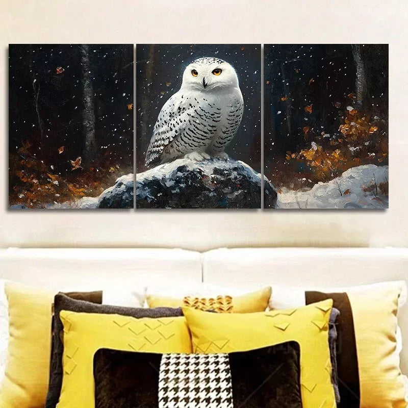 3-Piece Snowy Owl in Forest Wall Art Set - Framed Canvas 40x60cm (16x24in) - High Quality Print - 100% Australian Made - Ready to Hang - Perfect for Living Room, Bedroom & Office Decor