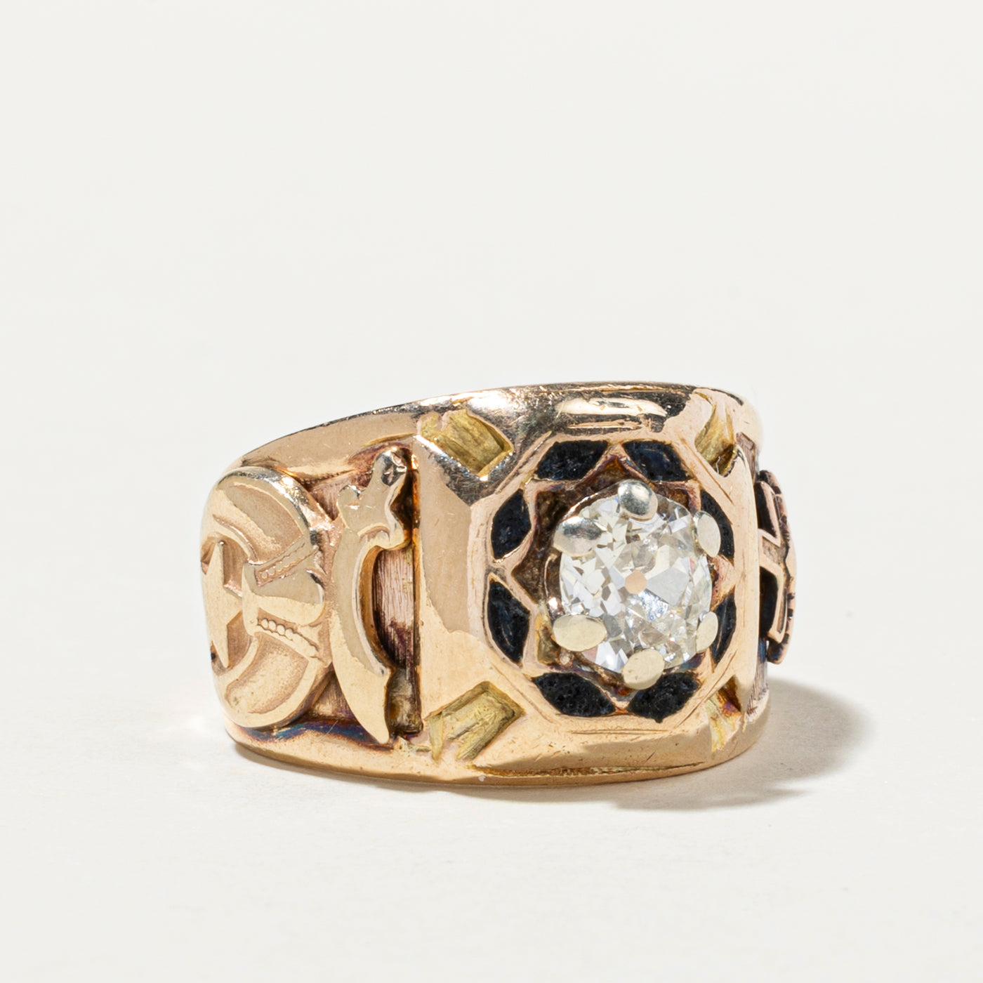 Vintage European Cut Diamond Masonic Ring - 0.75 Carat Solid Gold Size 8.25 - Freemason Jewelry Gift for Men, Perfect for Lodge Meetings & Special Occasions