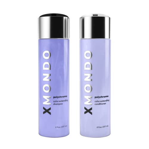 XMONDO Hair Polychrome Color Extending Shampoo & Conditioner Set - Vegan Color Protection with UV Shield & Vitamin E for Vibrant Hair & Healthy Scalp - 8 fl Oz (2-Piece Bundle) - Perfect for Color-Treated, Bleached or Dyed Hair at Home or Salon
