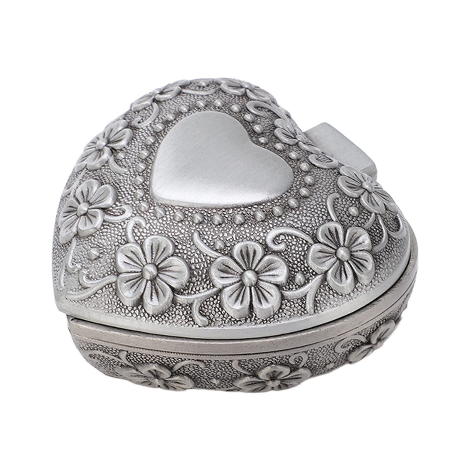 Vintage Heart-Shaped Metal Jewelry Box with Floral Carving - Elegant Jewelry Storage for Necklaces, Pendants & Rings | Perfect Gift Box for Valentine's Day, Bridal Showers & Birthday Parties