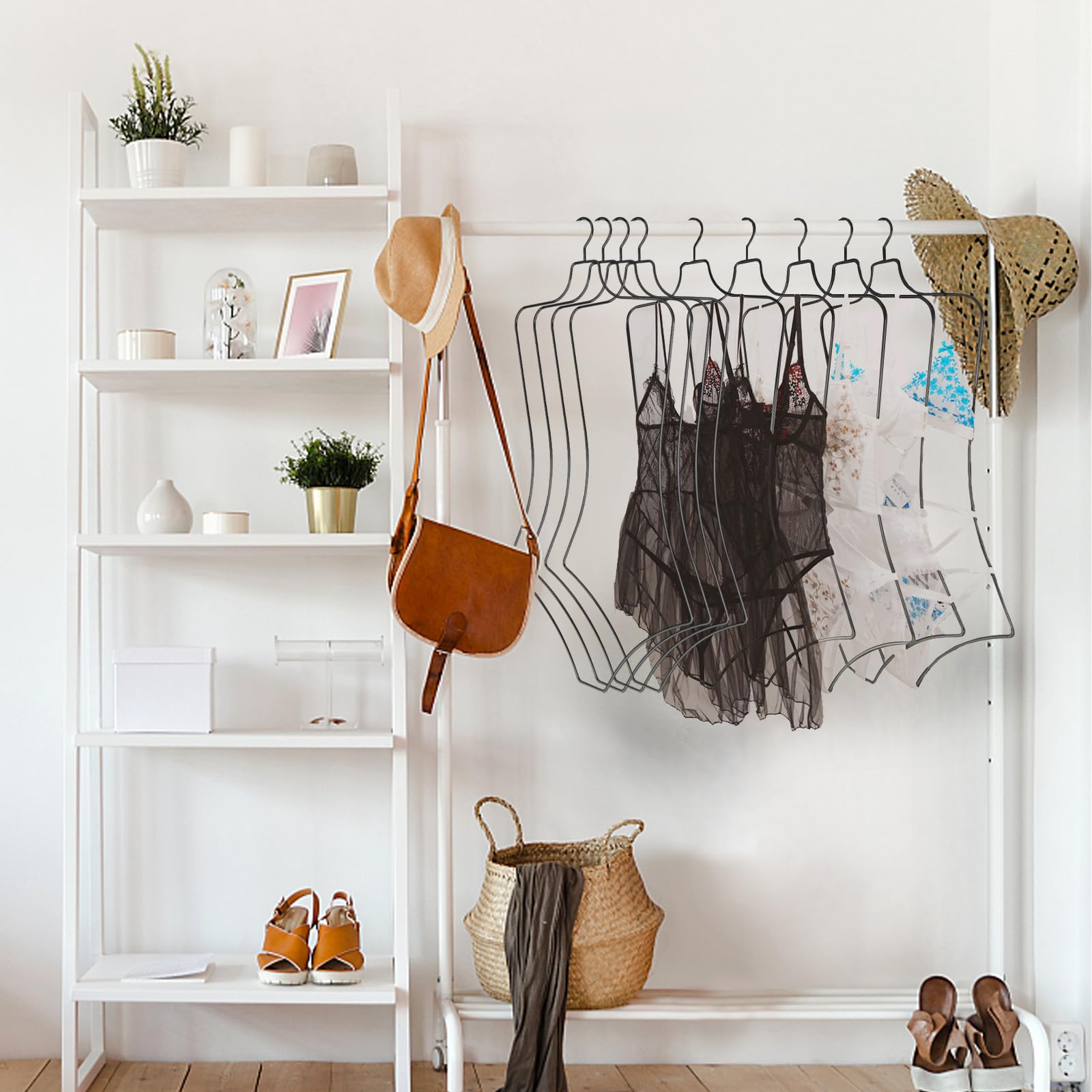 10 Pack Luxury Black Metal Wire Clothes Hangers - Perfect for Swimsuits, Bikinis, Lingerie & Tank Tops | Space-Saving Closet Organization Solution | Ideal for Bathing Suits, Dresses & Bras Storage