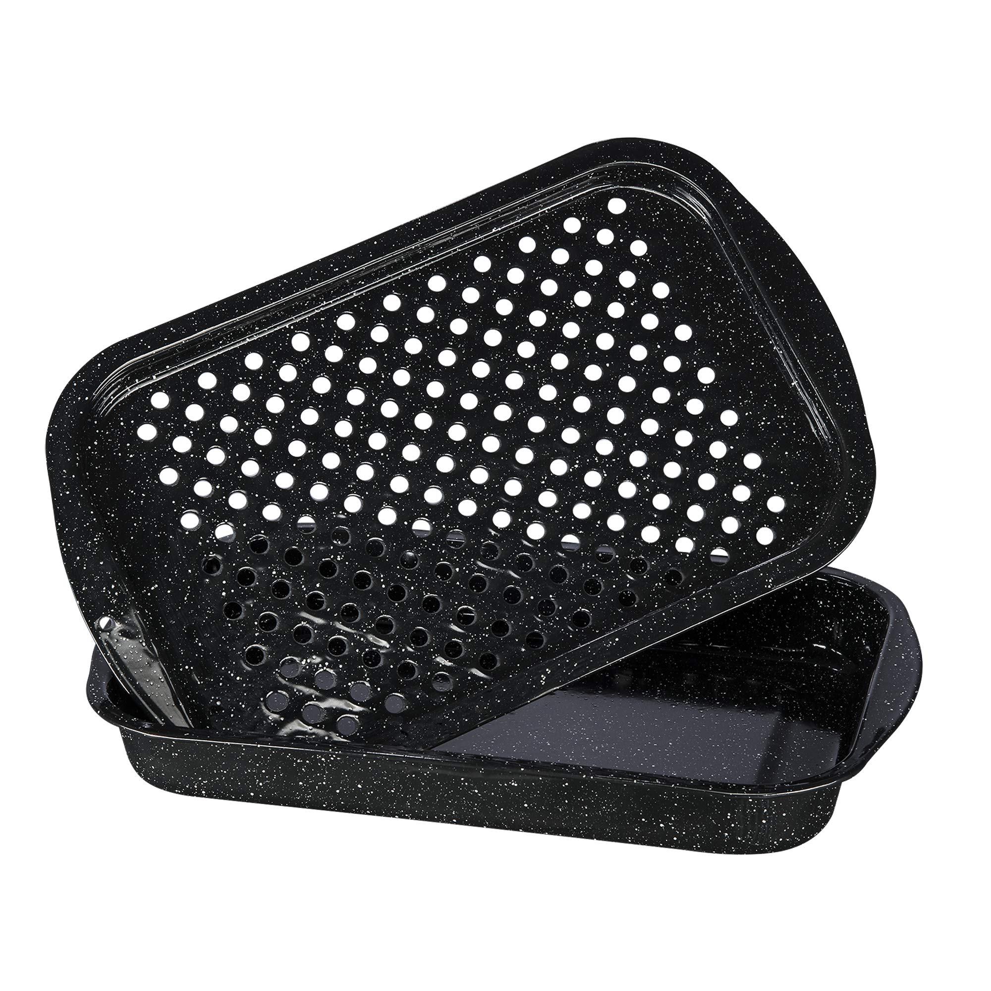 Granite Ware 3-Piece Enameled Steel Cookware Set - Bake Pan, Broiler Pan & Grill with Rack - Oven & Direct Fire Cooking - Heat Resistant up to 932°F - Perfect for Camping, Outdoor Grilling & Home Baking