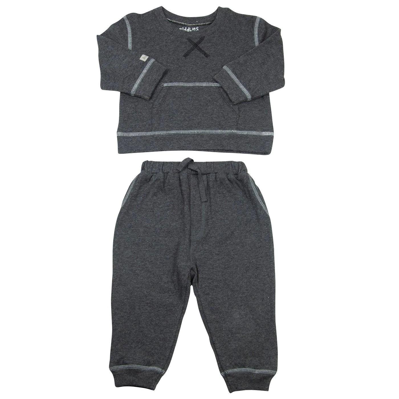 Juddlies 2-Piece Jogger Set for Women - Charcoal Fleck Fleece Lounge Wear, Comfortable Casual Outfit for Home, Gym & Running
