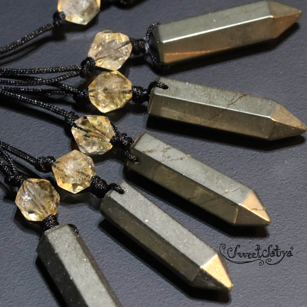 Natural Pyrite and Citrine Gemstone Necklace for Women - Elegant Healing Crystal Jewelry for Energy, Protection & Style | Perfect for Meditation, Gifts & Everyday Wear