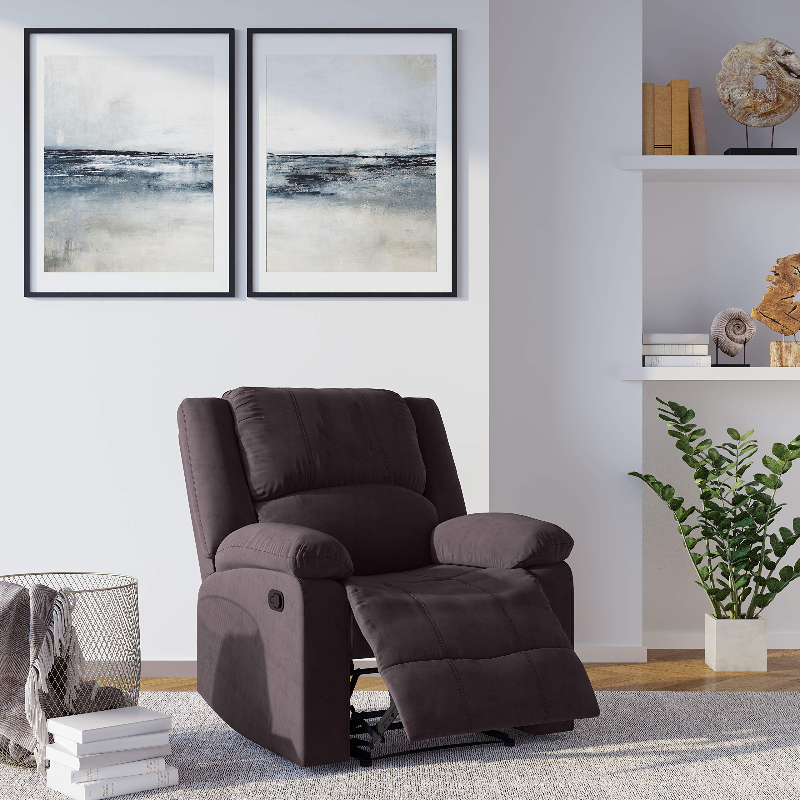 Warren Reclining Armchair - Standard Size in Chocolate Brown | Comfortable Lounge Chair for Living Room, Bedroom & Home Theater Relaxation