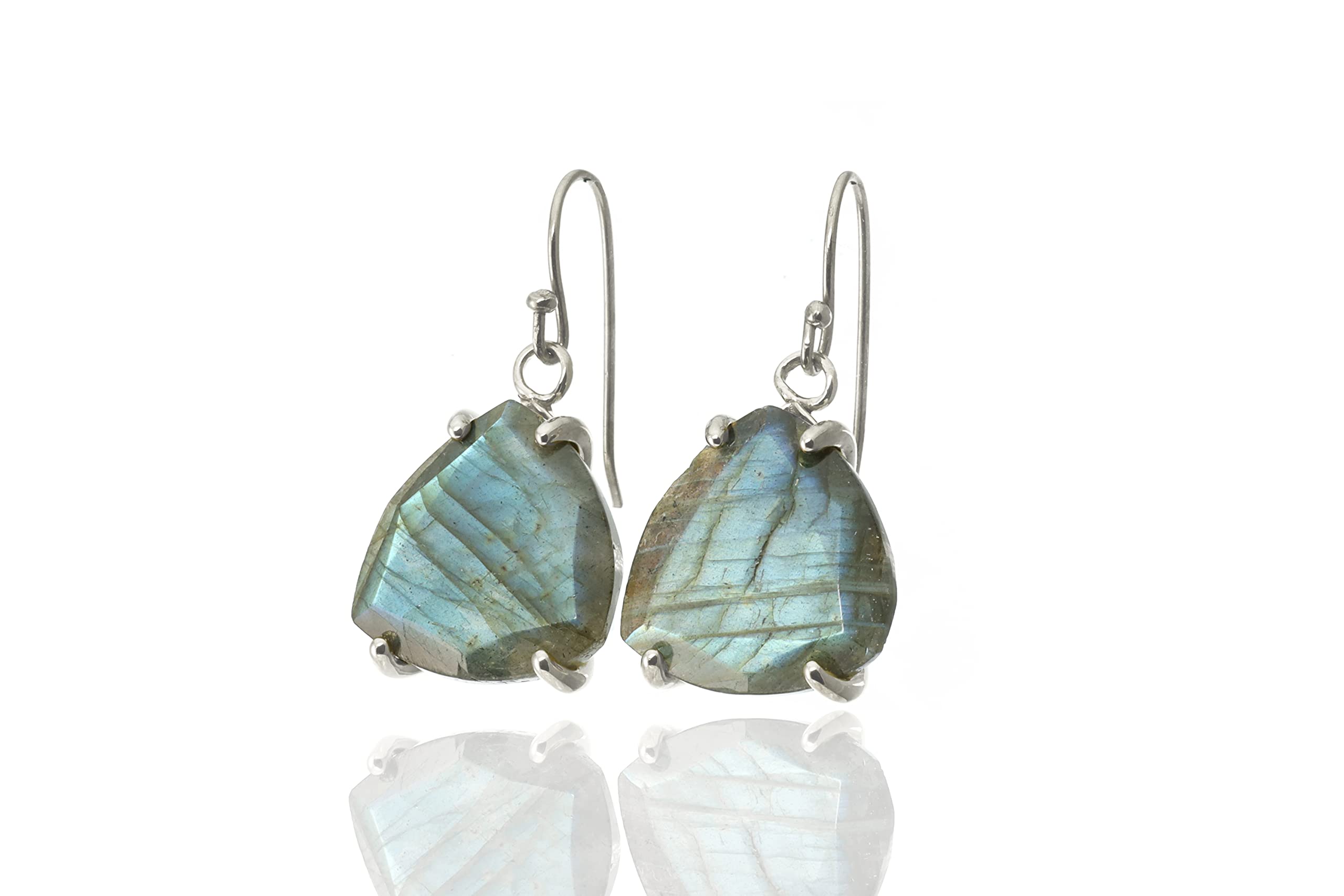 Labradorite Triangle Dangle Earrings - Gold Hook Earrings with Semiprecious Stones - Enchanting Unique Jewelry for Women - Perfect for Parties, Weddings & Everyday Wear