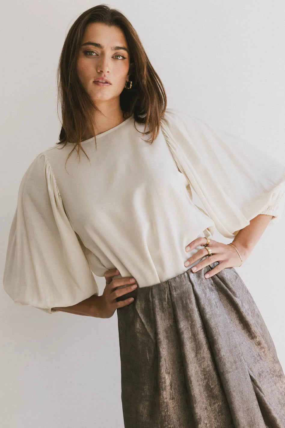 Nadine Blouse in Bone - Women's Elegant Casual Top | Perfect for Office Wear, Date Night & Summer Outfits