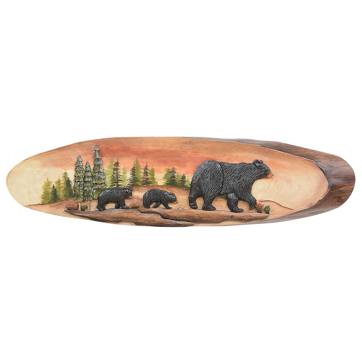Handcrafted Black Forest Bear Family Wooden Oval Wall Art - Rustic Home Decor for Living Room, Bedroom & Cabin - Perfect for Nature & Wildlife Lovers
