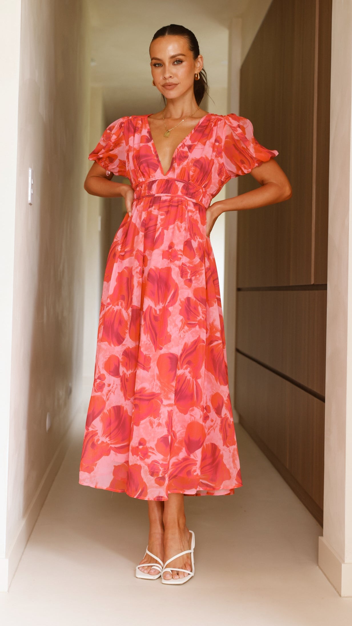 Ilah Maxi Dress for Women - Flowy Long Summer Dress in Red & Pink | Perfect for Beach, Vacation, and Casual Outings