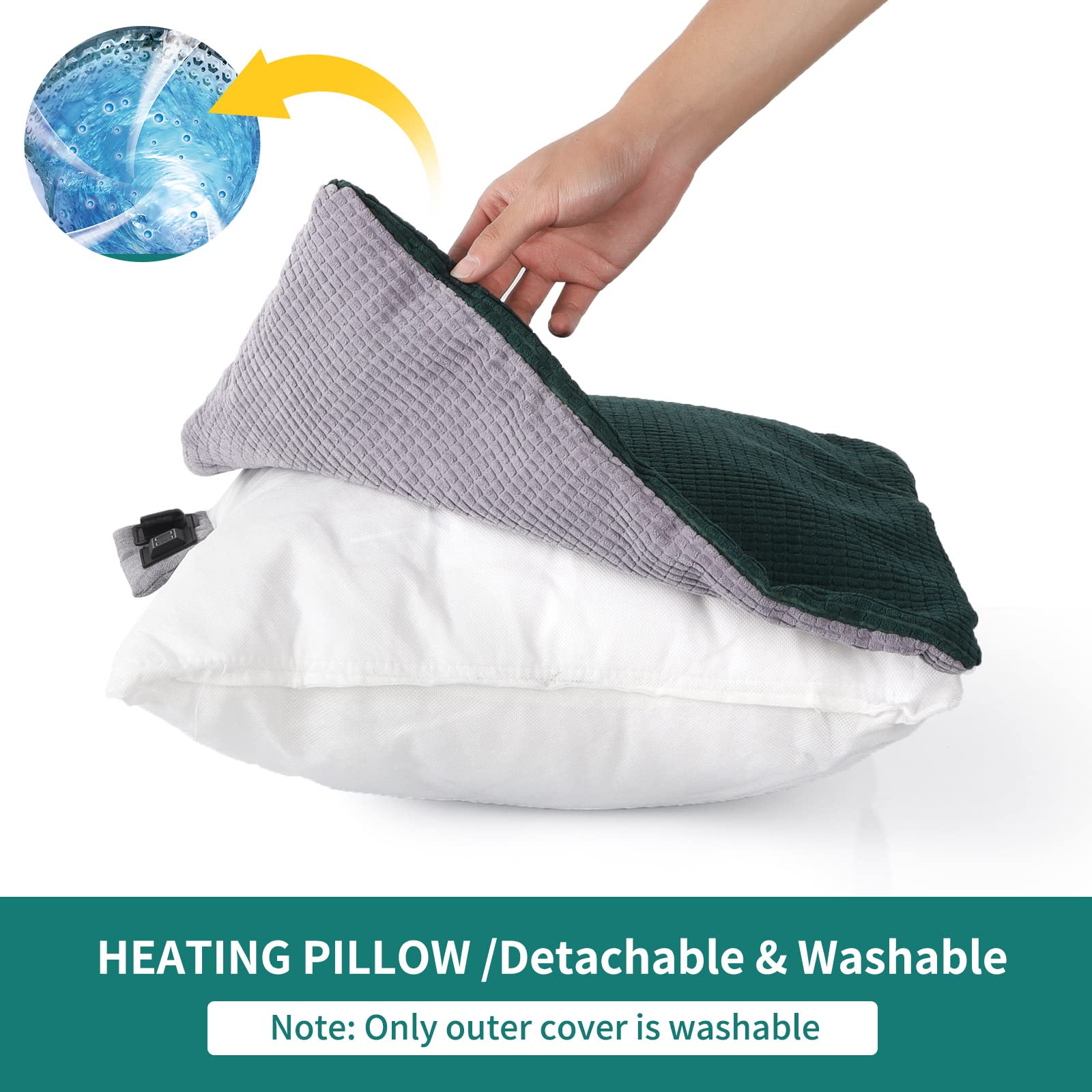 FirstE Heated Throw Pillow - 17.7 x 17.7 Inch Electric Heating Pad for Back Pain Relief, Menstrual Cramps & Muscle Relaxation - 3 Temperature Settings with 3-Hour Auto Shut Off - Plug in Therapeutic Pillow for Shoulder, Abdomen & Lumbar Support - Perfect for Home, Office & Car Use