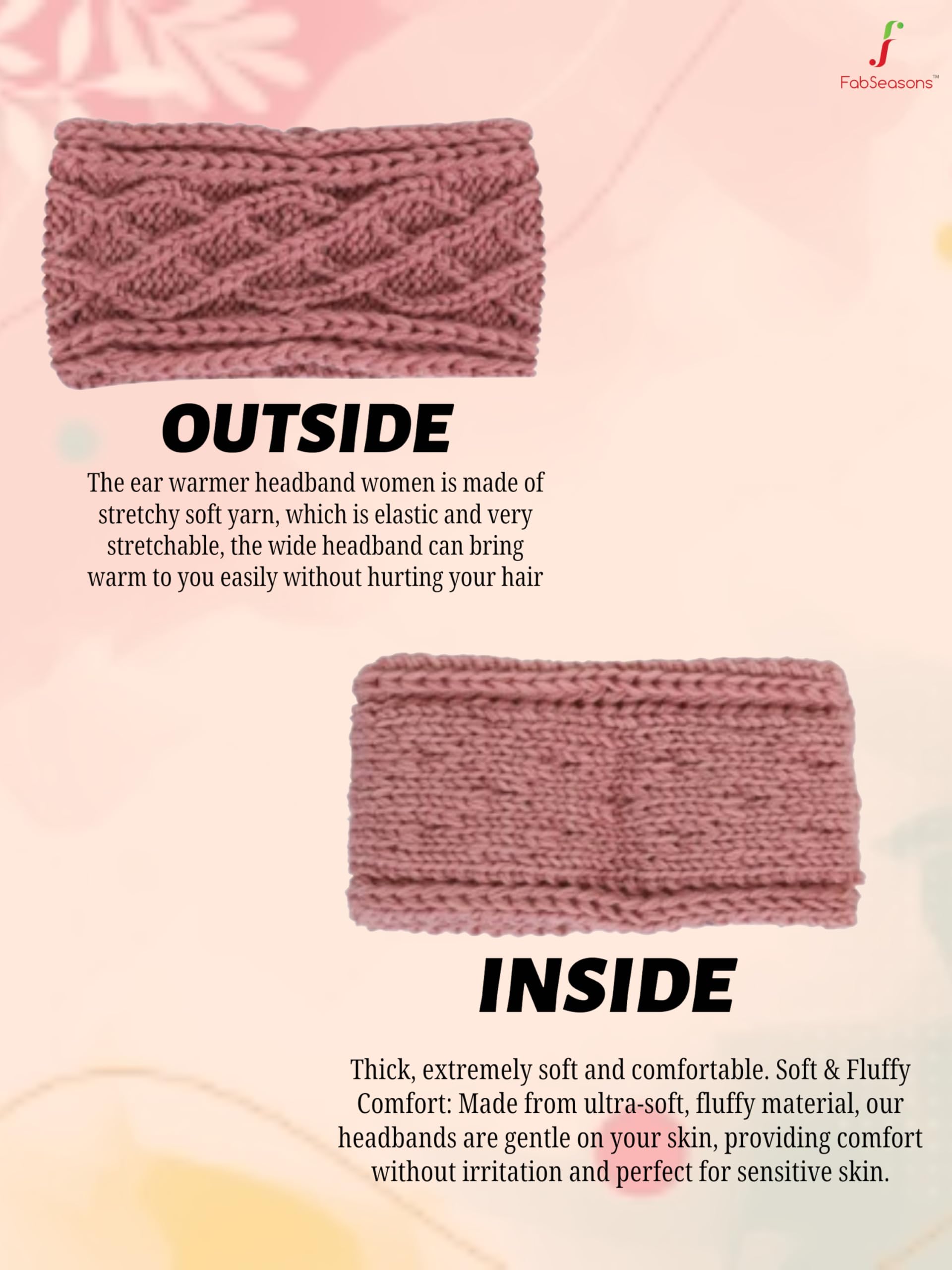 FabSeasons Acrylic Woolen Skull Stretch Headband - Winter Ear Warmer & Fashion Hair Accessory for Women & Girls - Perfect for Skiing, Snowboarding & Cold Weather Activities
