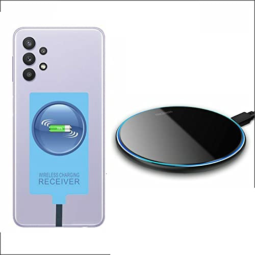 Fast Wireless Charger & USB-C Receiver for Samsung Galaxy A12/A22/A32/A42/A52/A72 - Qi-Certified Charging Pad & Adapter for Home, Office, Car
