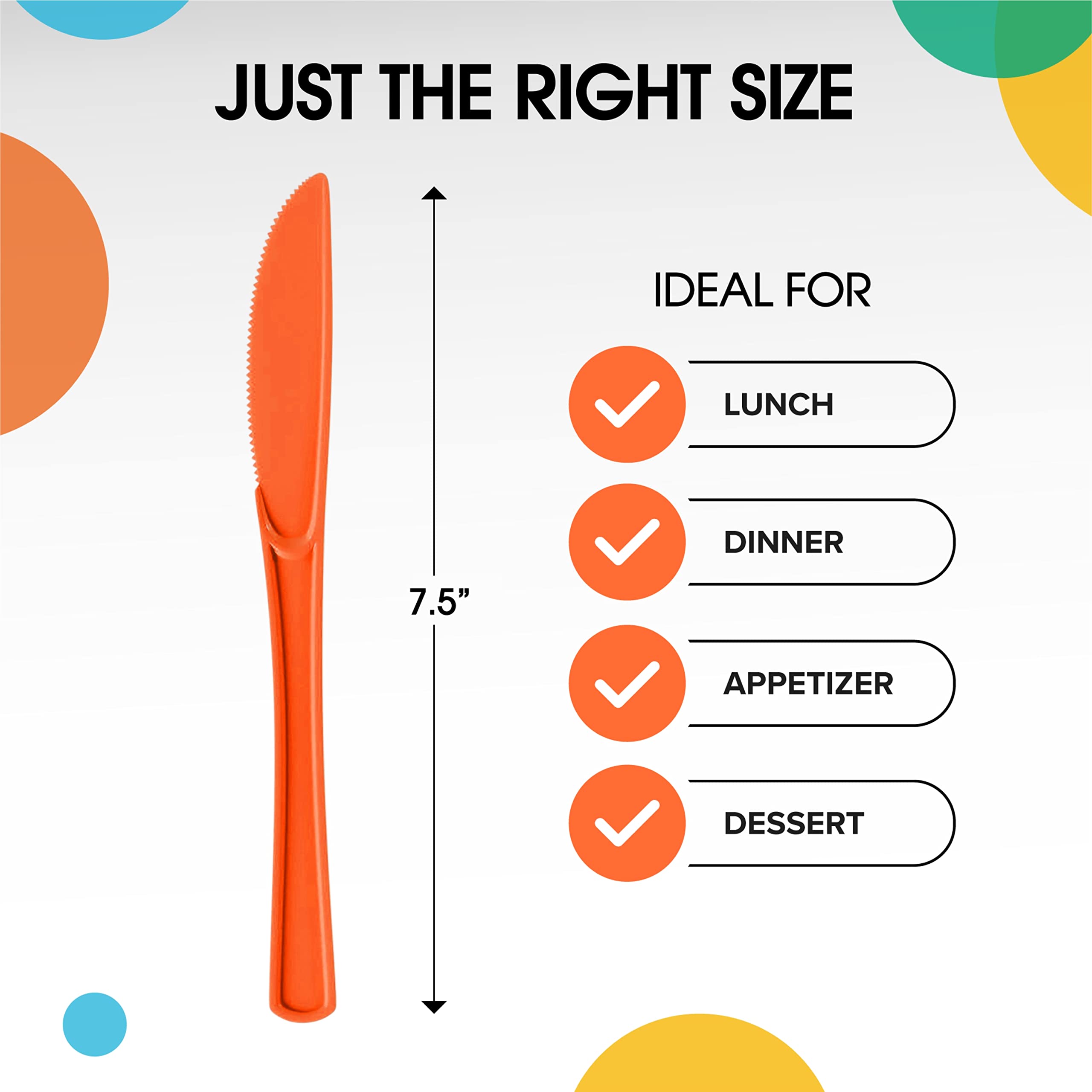 Premium 200-Piece Orange Plastic Knives Set - Heavy Duty Disposable Cutlery, Durable Flatware for Parties, Picnics & Catering - BPA-Free Plastic Silverware for BBQs, Birthdays & Outdoor Events