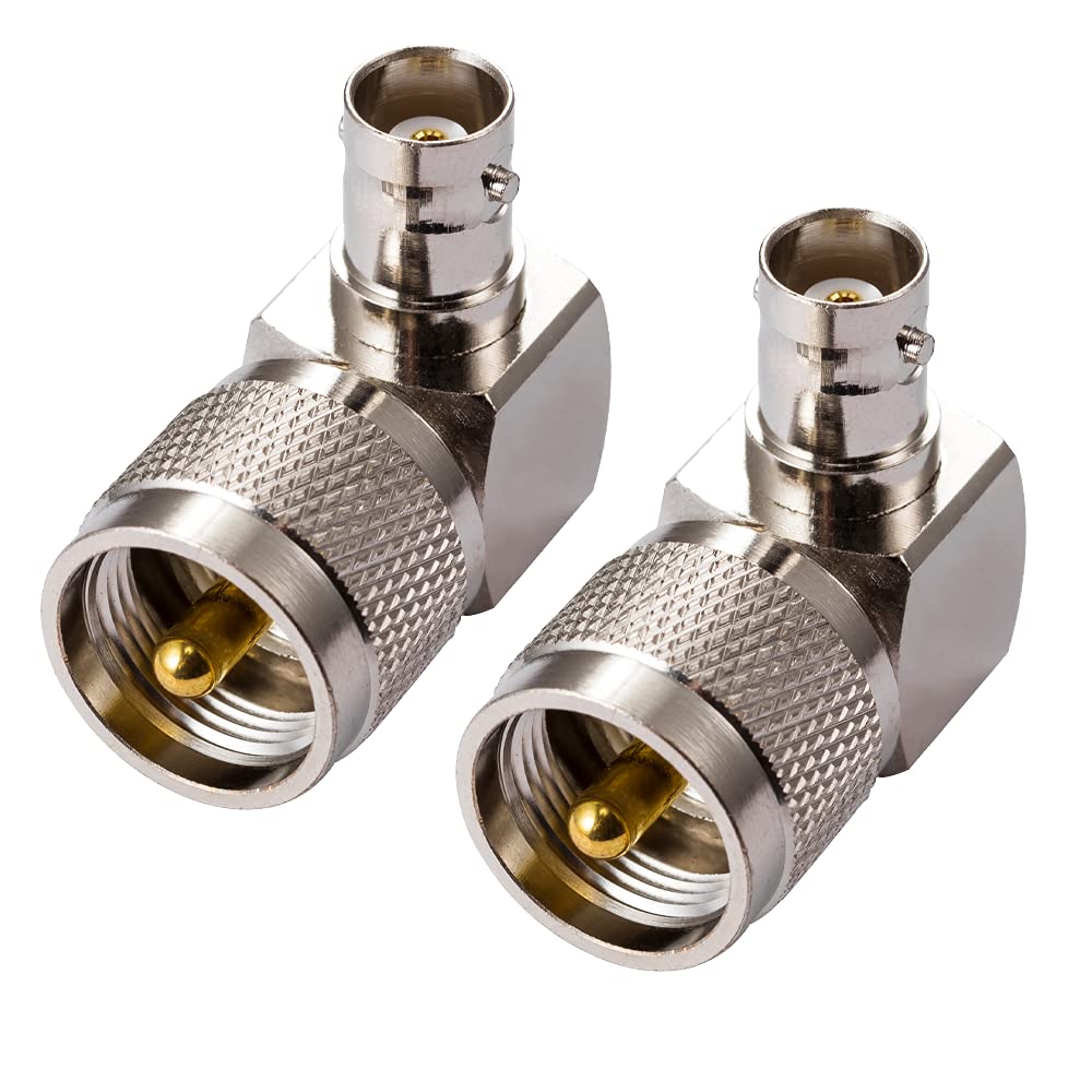 2PCS CB Radio Adapter - UHF Male to BNC Female Right Angle 90-Degree Antenna Connector, Nickel Plated for Ham Radio, Scanner & Two-Way Communication