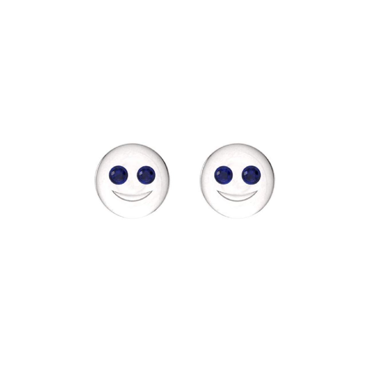 Diamondere Smiley Face Stud Earrings for Women - 14K White Gold with Natural Gemstones | 0.06 Carat Diamond Stud Earrings | Perfect for Everyday Wear, Gifts & Special Occasions
