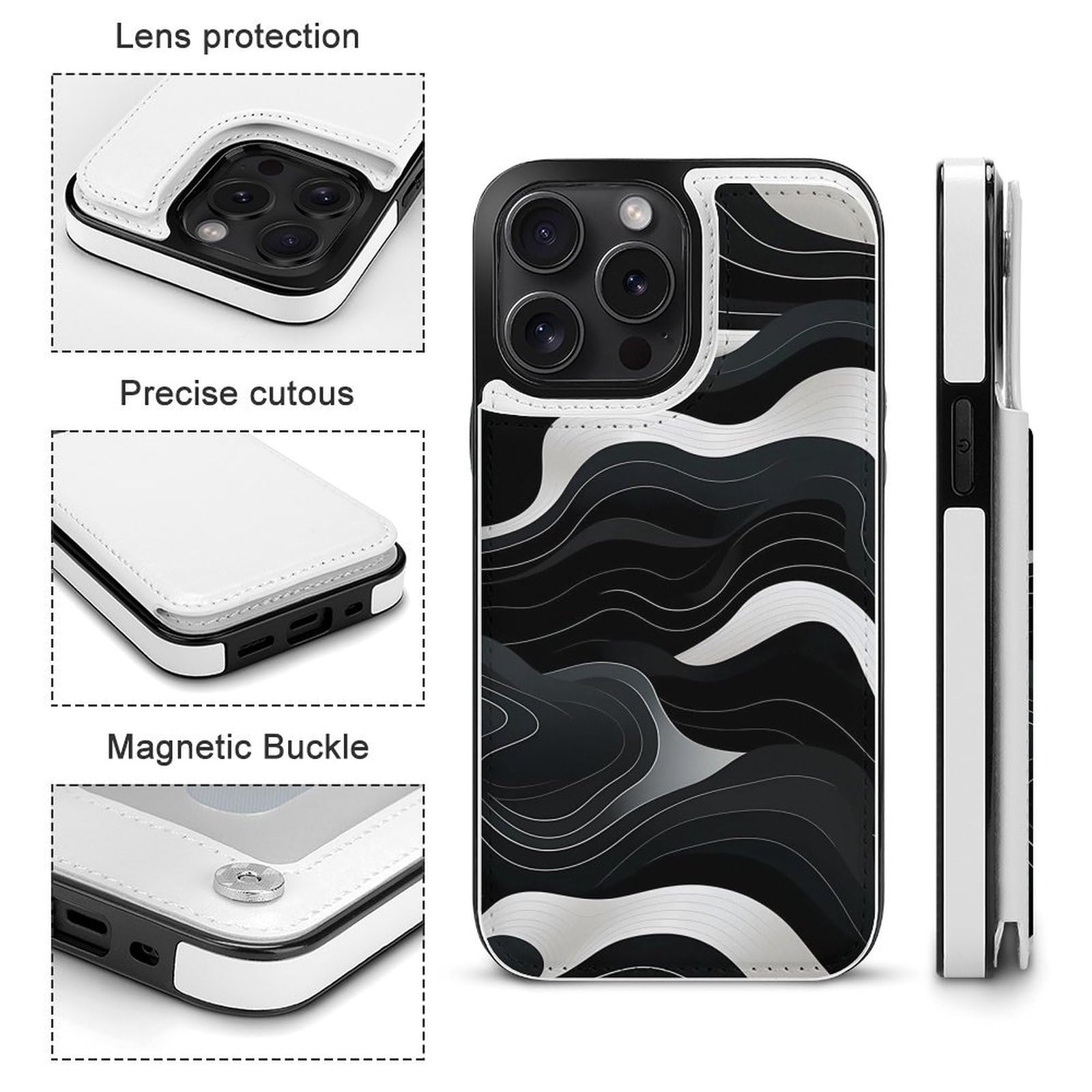 Stylish Contour Topography Map Pattern Flip Wallet Case - Compatible with iPhone 15 Pro Max | RFID Blocking Card Holder & Phone Cover for Everyday Use, Travel & Outdoor Activities