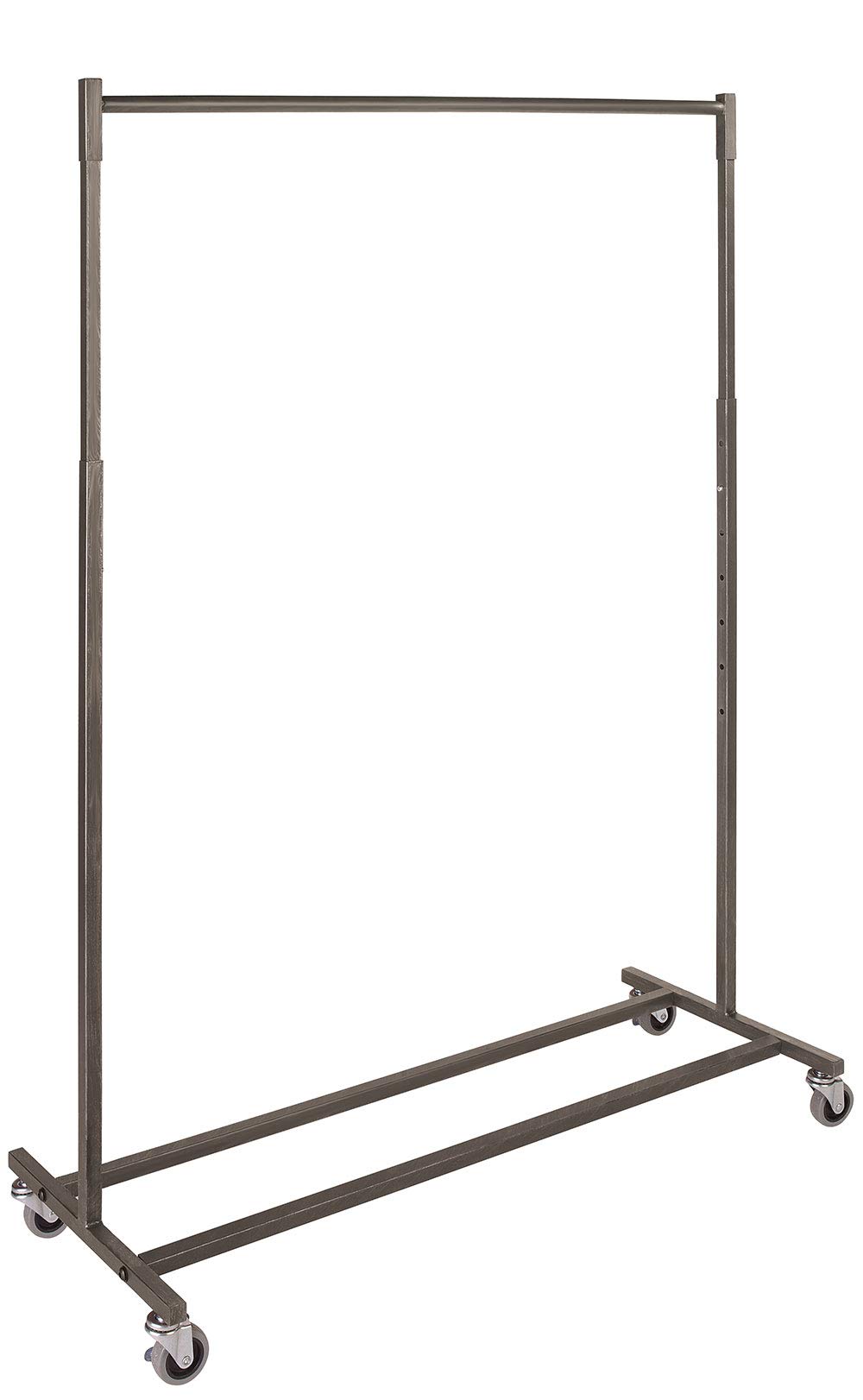 SSWBasics 48''W x 20''D x 48-66''H Adjustable Raw Steel Single-Rail Rolling Clothing Rack with Wheels - Heavy Duty Garment Display for Retail Stores, Boutiques & Home Closet Organization