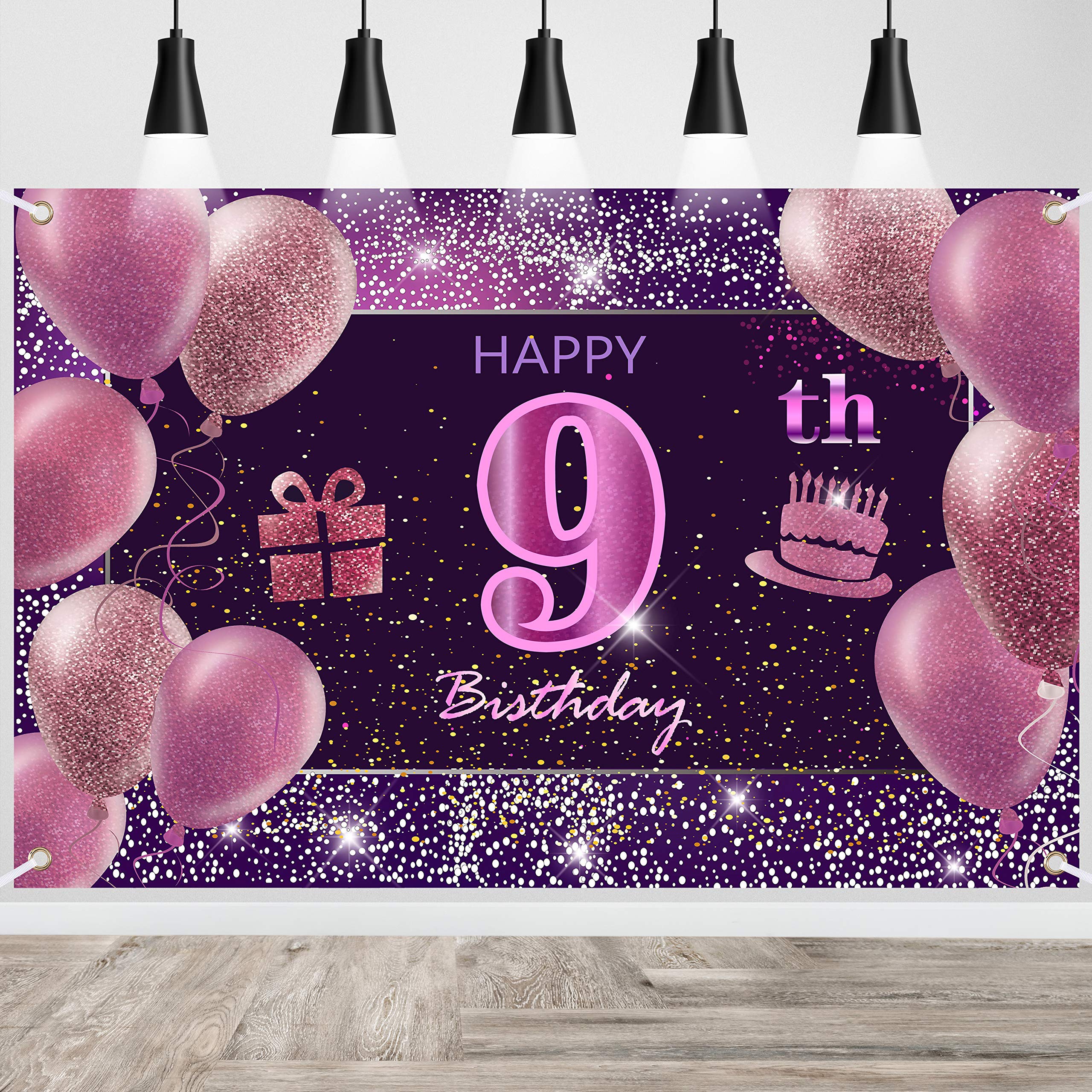 IMISI Pink Happy Birthday Banner & Backdrop - 9th Birthday Party Decorations for Girls & Women | Perfect for Birthday Celebrations, Photo Booths & Party Backdrops