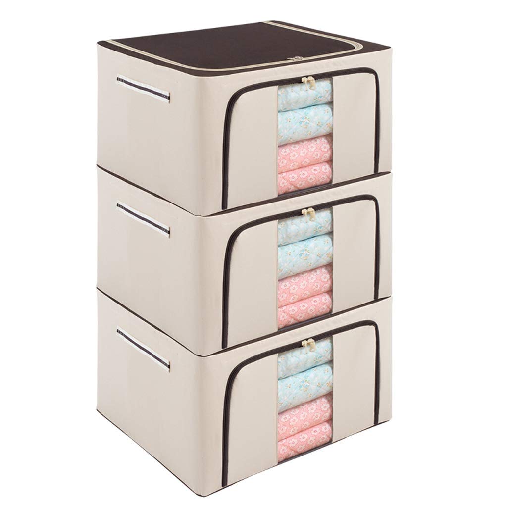 JIAQUAN-SHOP Wardrobe Storage Boxes - 3-Pack Foldable Oxford Fabric Closet Organizers, Khaki (5040363) | Perfect for Bedroom, Closet & Underbed Storage