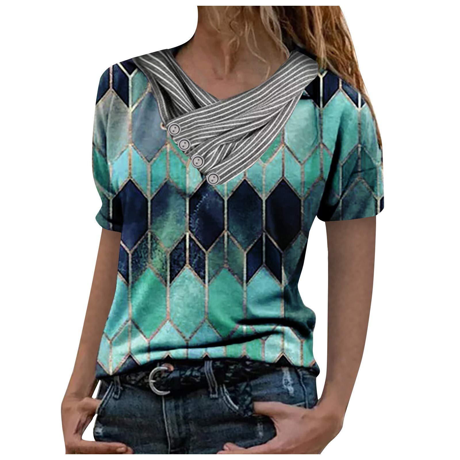 Trendy Women's Tie-Dye Printed Embroidered T-Shirt with Collar - Long Sleeve Pullover Blouse for Casual Wear, Loose Fit Tunic Top for Everyday Outfits & Boho Style Fashion