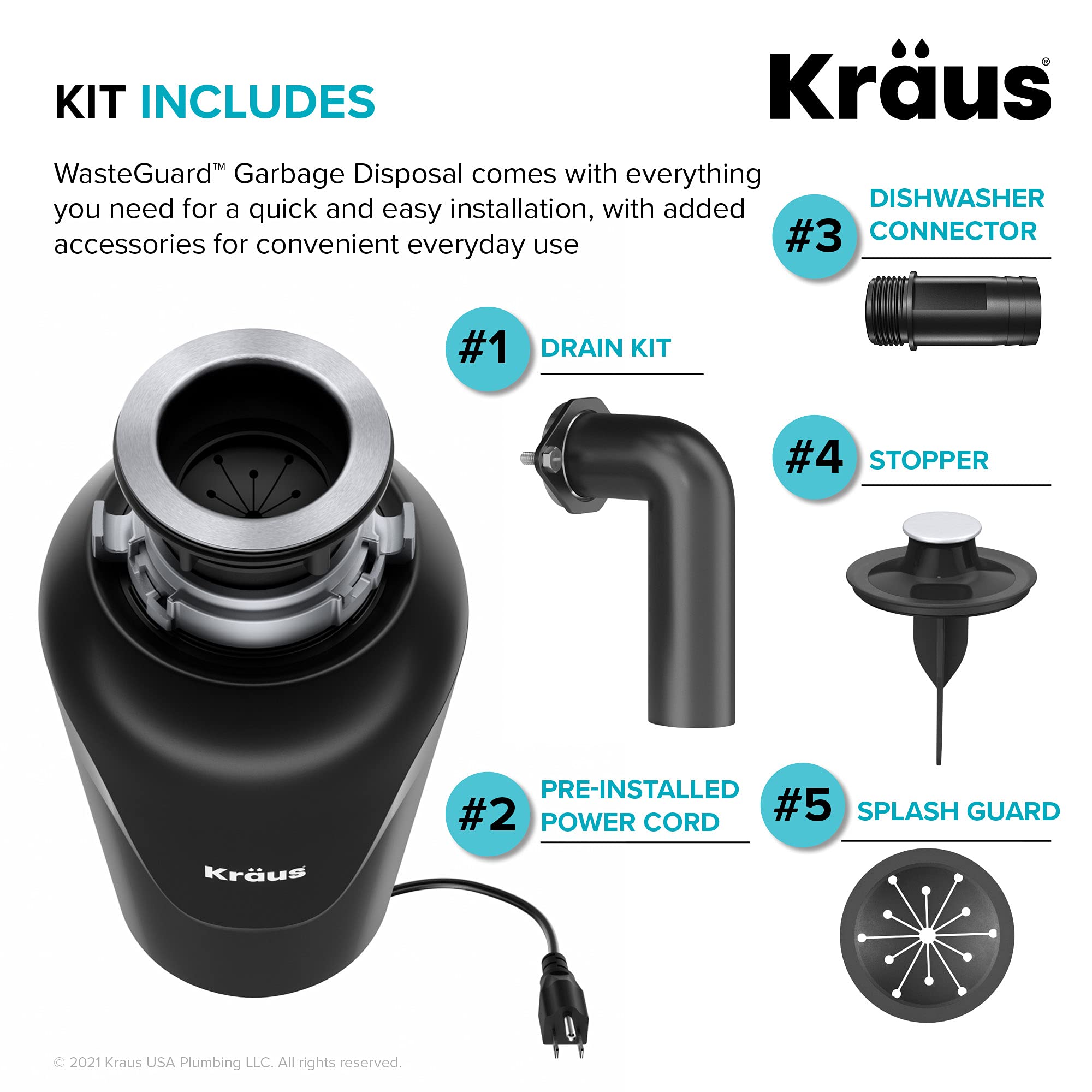 KRAUS Standard PRO™ 33-inch 16 Gauge Single Bowl Stainless Steel Farmhouse Kitchen Sink with WasteGuard™ Continuous Feed Garbage Disposal - Perfect for Modern Farmhouse Kitchens, Heavy-Duty Food Prep & Entertaining (Model KHF200-33-100-75MB)