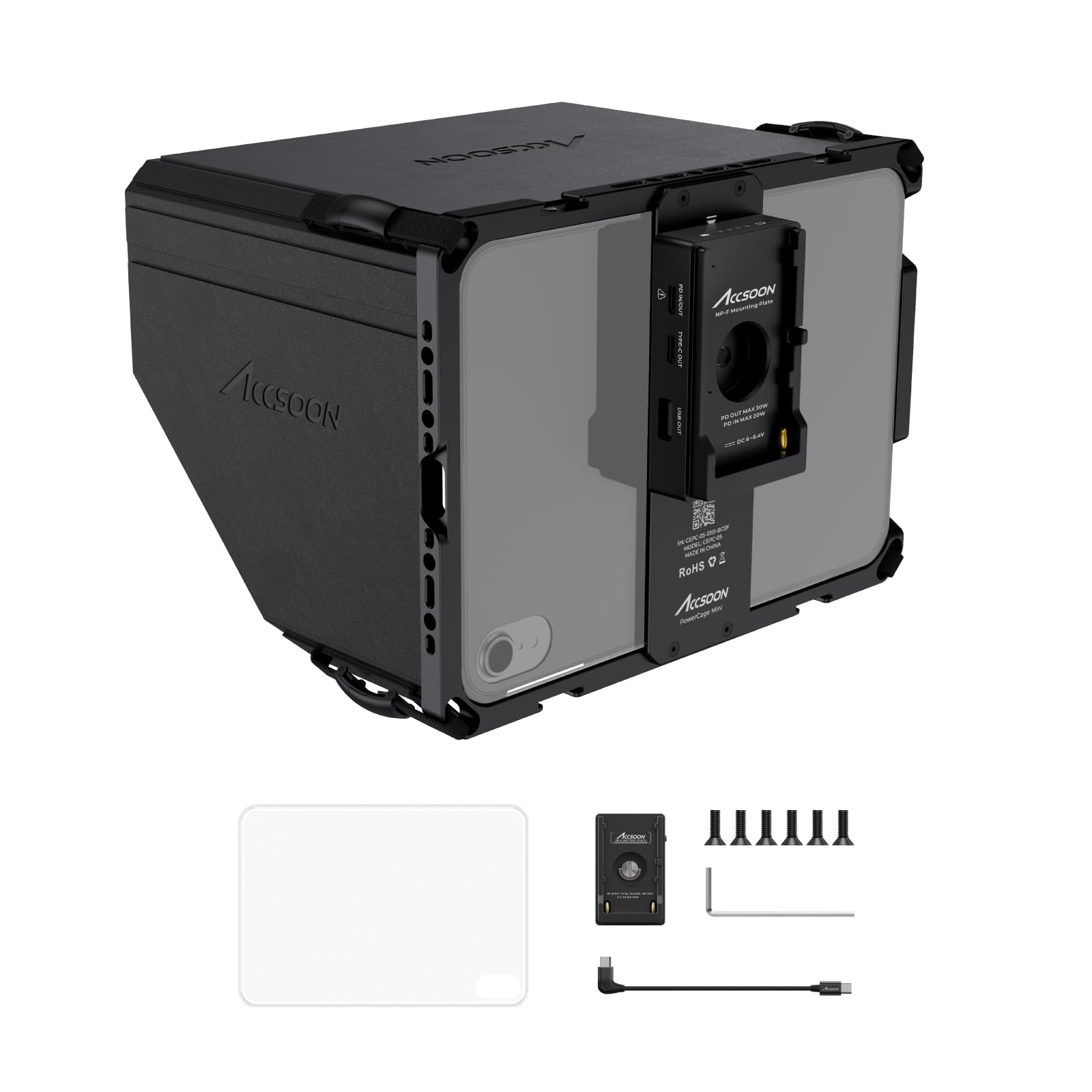 Accsoon PowerCage Mini for iPad Mini 6/Mini 7 (A17 Pro) - 8.3 Inch Protective Cage with Sun Hood & NP-F Battery Adapter | Keep iPad Charged | Compatible with SeeMo/SeeMo Pro/Nano | Perfect for Outdoor Video Recording, Vlogging & Live Streaming
