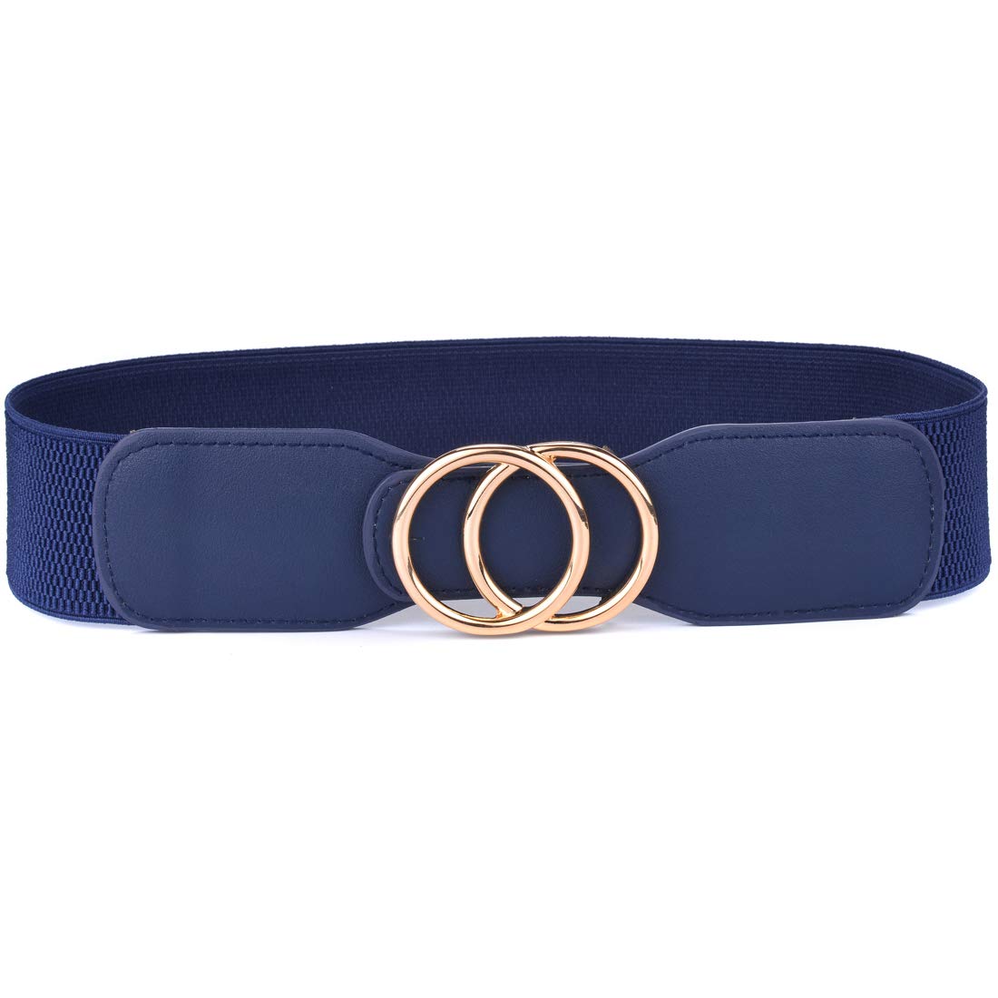 Beltox Women's Stretchy Wide Waist Belt with Double Ring Buckle - Gold & Silver Adjustable Fashion Belt for Dresses, Jeans & Work Attire