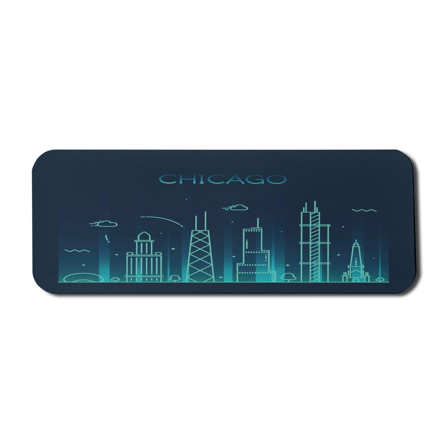 Ambesonne Chicago Skyline Mouse Pad - Non-Slip Rubber Gaming Mousepad with Blue American City Panorama Illustration, 31
