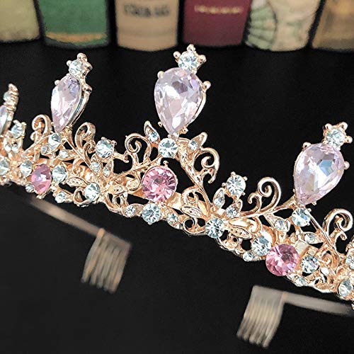 Sparkling Pink Crystal Tiara Crown with Comb for Girls & Women - Princess Headband for Birthday, Prom, Pageant, Christmas Party | Fancy Dress Costume Accessories & Cake Topper Gift