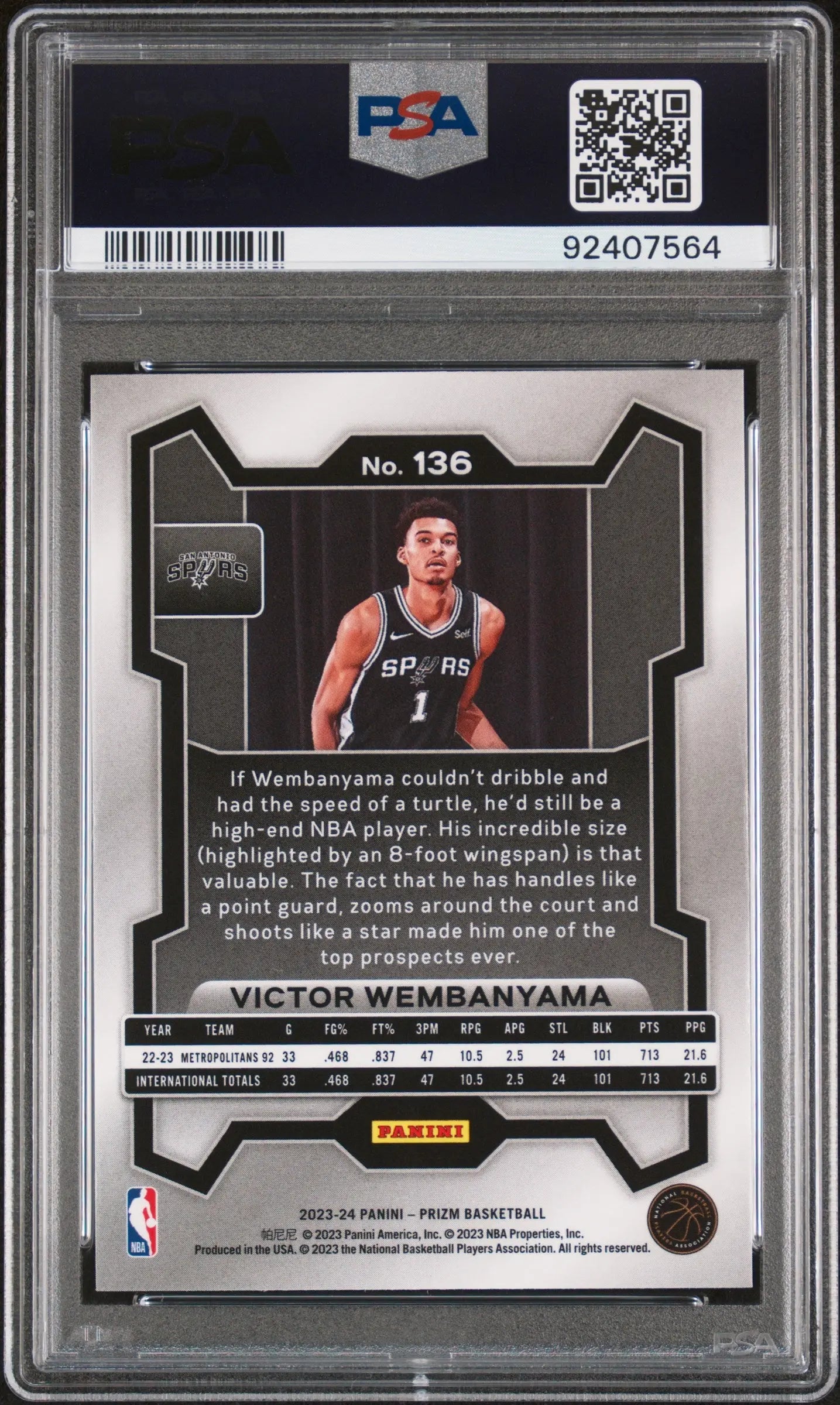 2023 Panini Prizm Victor Wembanyama Rookie Card #136 PSA 10 Gem Mint - Basketball Trading Card for Collectors & Investors - Perfect for Display, Gifts, and Sports Memorabilia Collections
