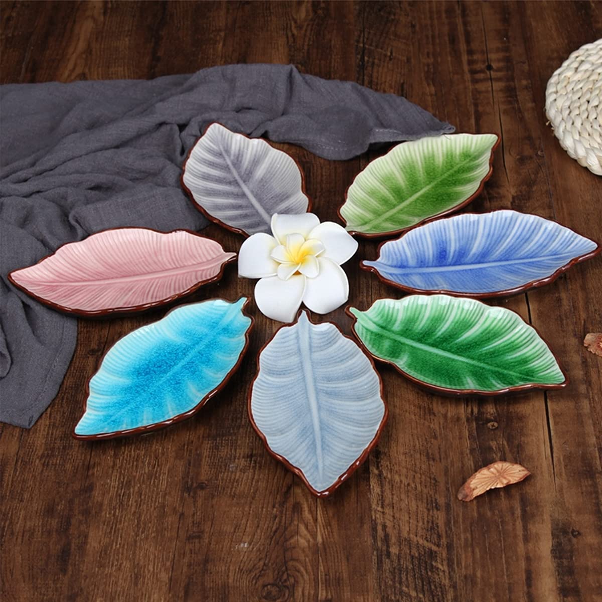 Blue Leaf Shaped Ceramic Spoon Rest Set of 2 - 7 Inch Porcelain Kitchen Counter Utensil Holder, Farmhouse Decor & Dishwasher Safe Accessories - Perfect for Cooking, Serving & Organizing Spoons in Modern or Rustic Kitchens