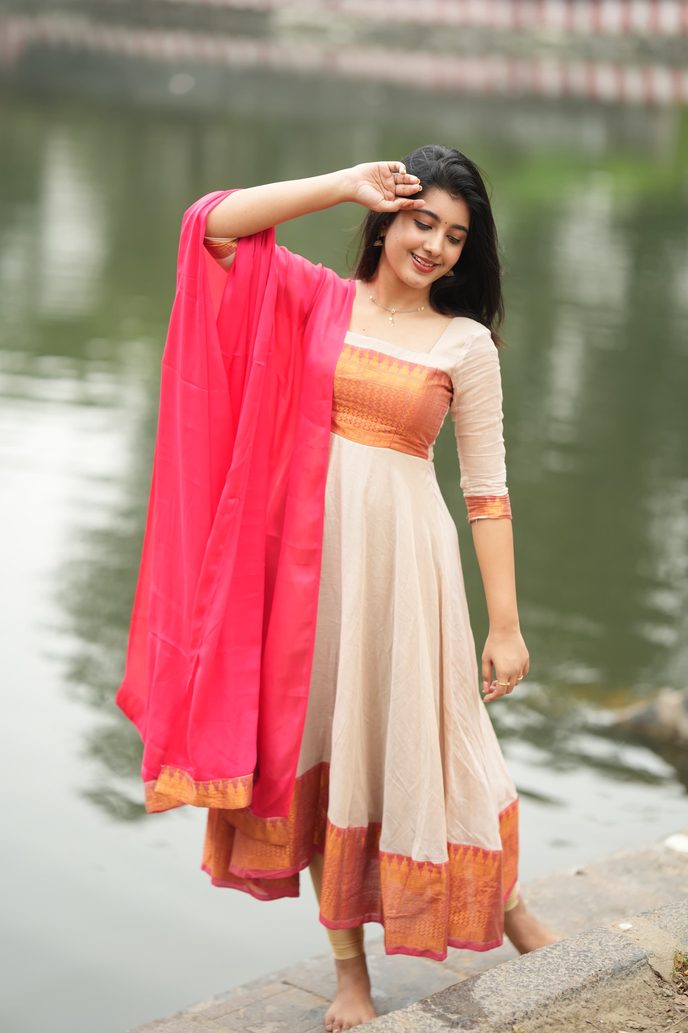 DD648 Parvathy Pure Cotton Anarkali Dress for Women - Traditional Indian Long Kurti with Embroidery - Perfect for Festivals, Weddings & Special Occasions