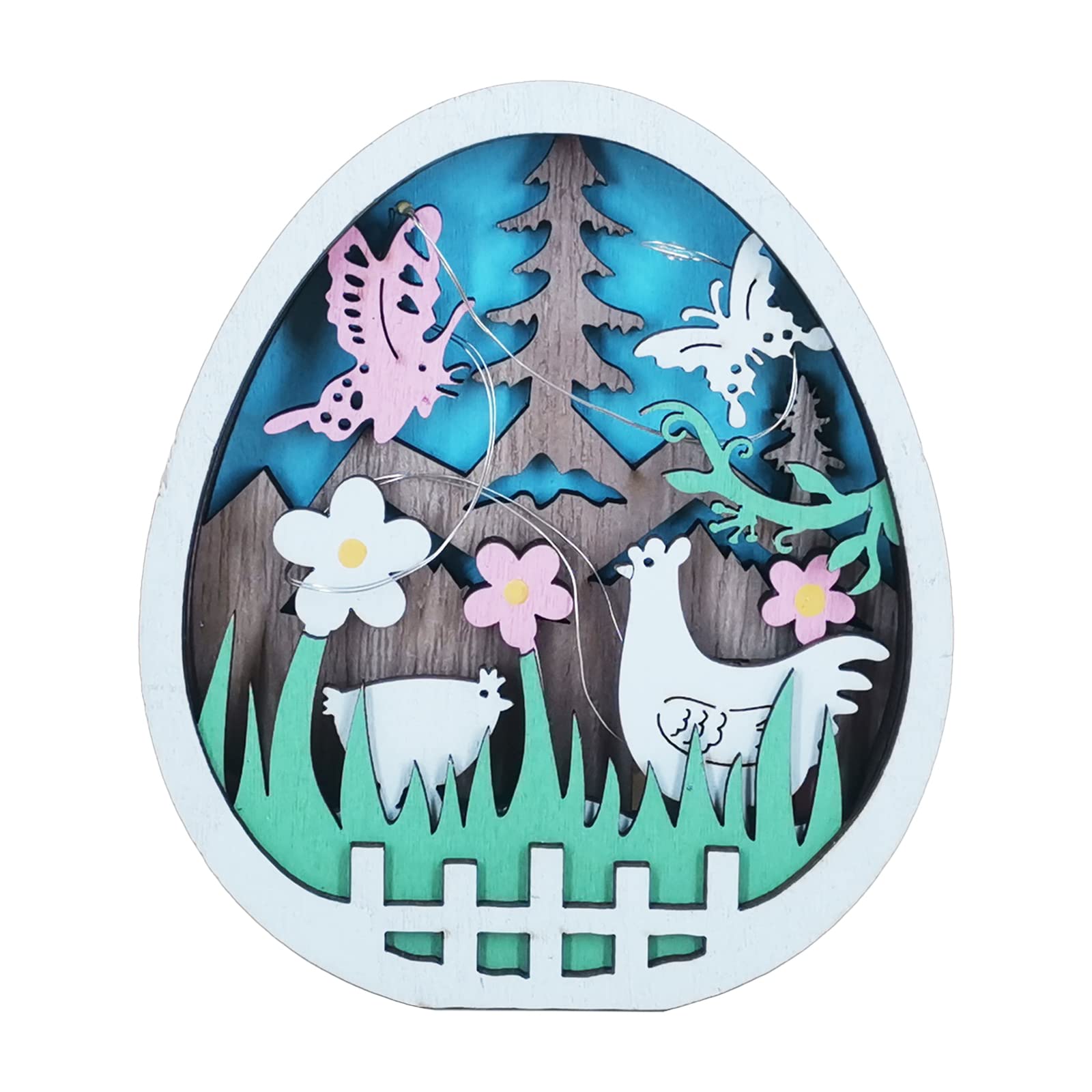 Kavolet LED Easter Wooden Desk Decorations - Easter Egg Themed Ornaments with LED Lights for Wall Hanging & Home Centerpieces | Perfect for Easter Party Decor, Holiday Home Decor & Seasonal Gift Giving