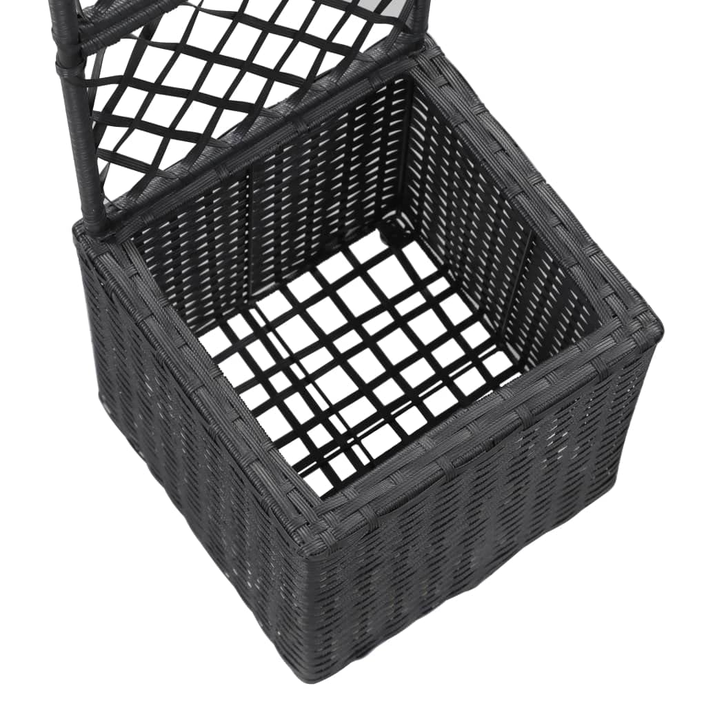 Trellis Raised Garden Bed with Planter - 11.8x11.8x42.1 Inch Black Poly Rattan Elevated Planter Box for Herbs, Vegetables & Flowers - Perfect for Small Spaces, Balconies & Urban Gardening
