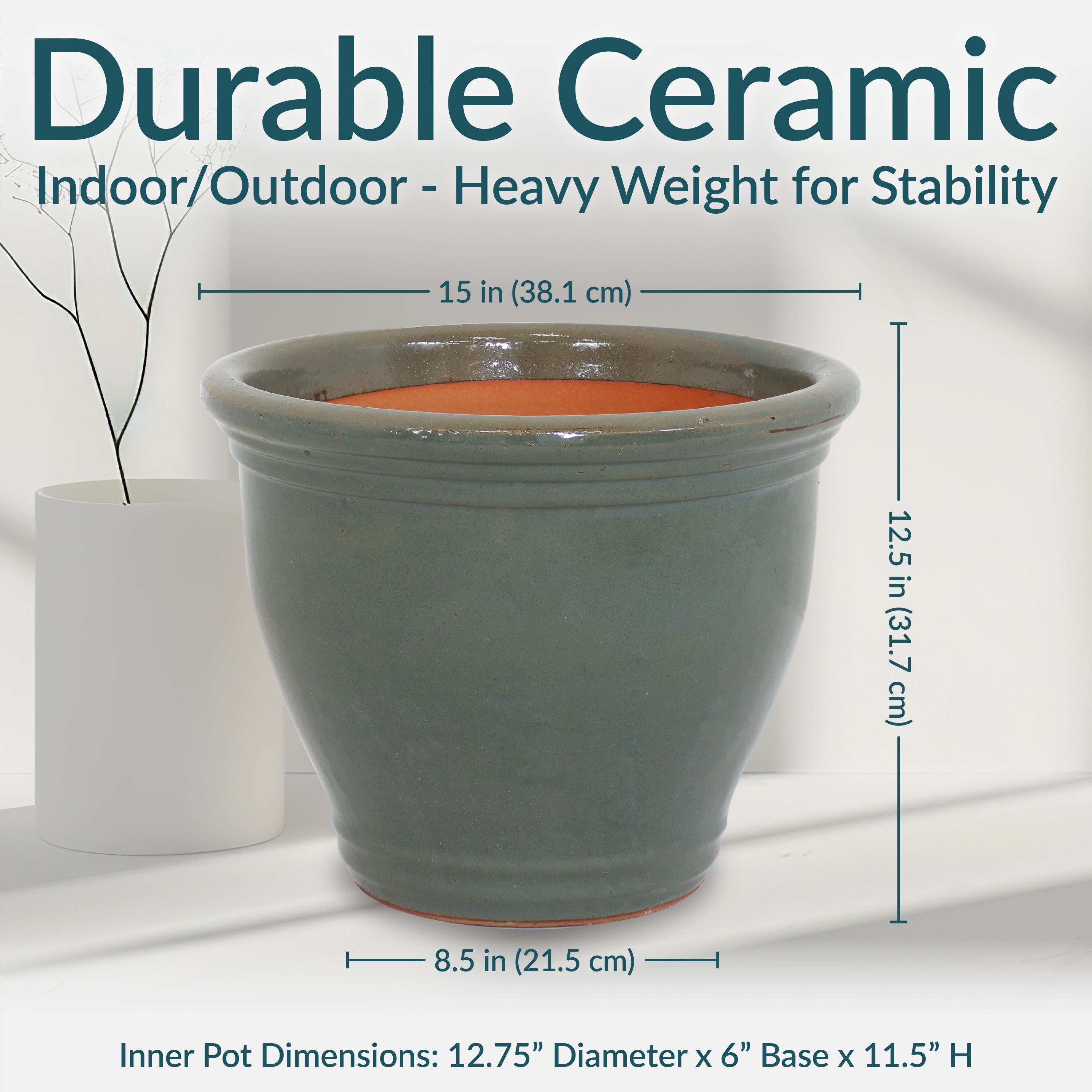 Sunnydaze Studio Round Glazed Ceramic Planter with Drainage Hole - Indoor Outdoor Flower Pot for Plants, Succulents, Herbs - Perfect for Patio, Garden, Balcony Decor