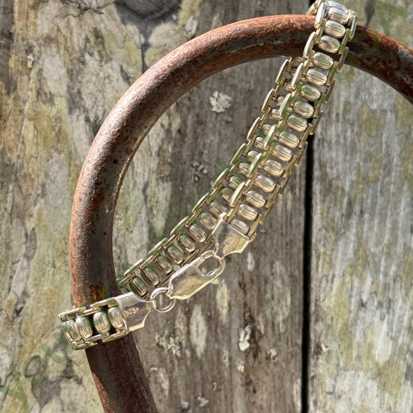 Elegant Sterling Silver Bar Bracelet with Fluted Beads & Gold Wash - Perfect for Everyday Wear, Date Nights & Special Occasions