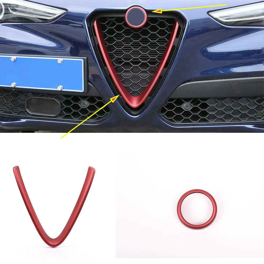 YIWANG Frosted Red ABS Plastic Front Grill Decoration Frame Trim for Alfa Romeo Giulia 2017-2019 Models | Car Exterior Accessories | Perfect for Customization & Car Shows (Not Compatible with Stelvio)