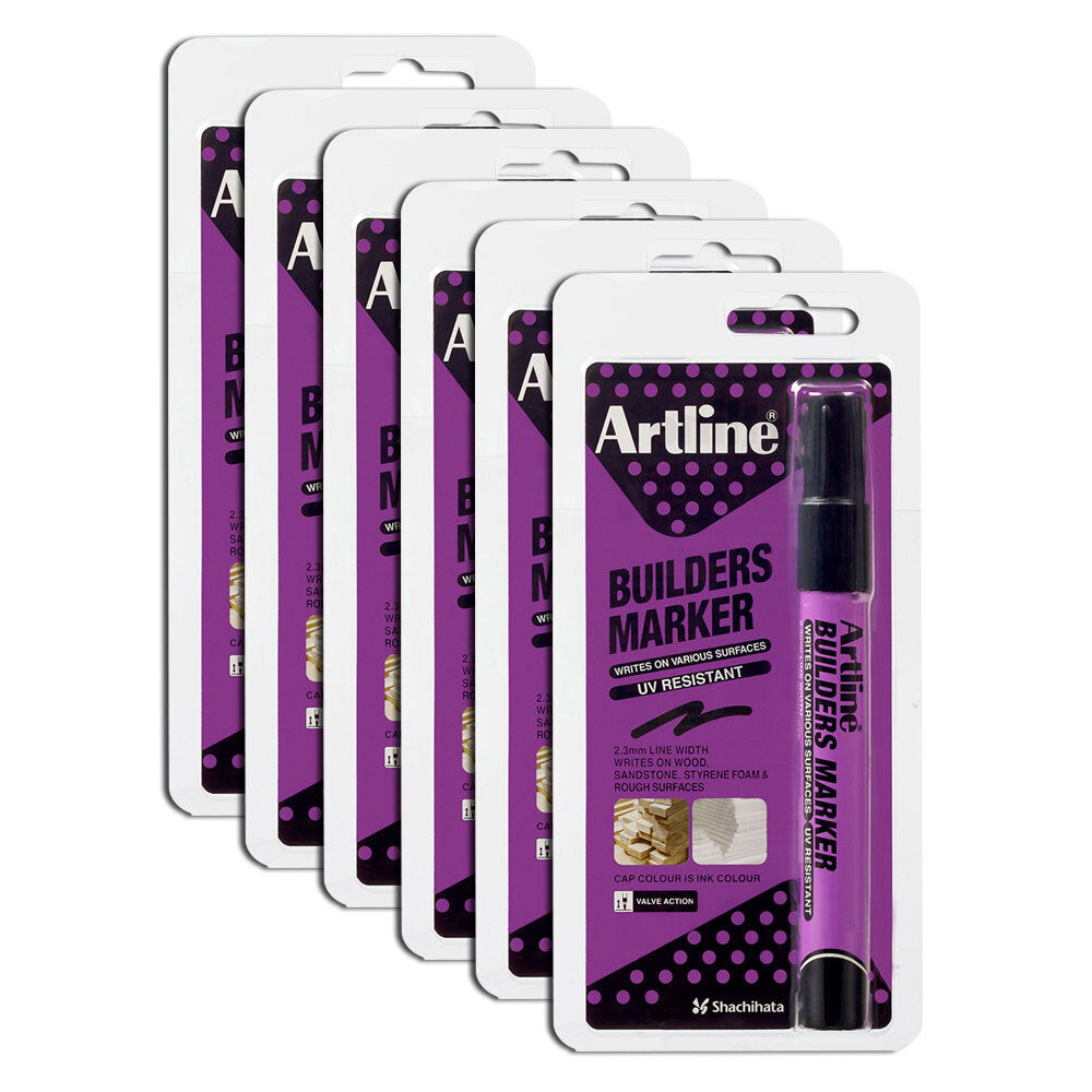 12PK Artline Builders Permanent Markers - 2.3mm Bullet Tip Black Ink - Industrial Strength, Fade & Waterproof - Perfect for Construction, Labeling & DIY Projects