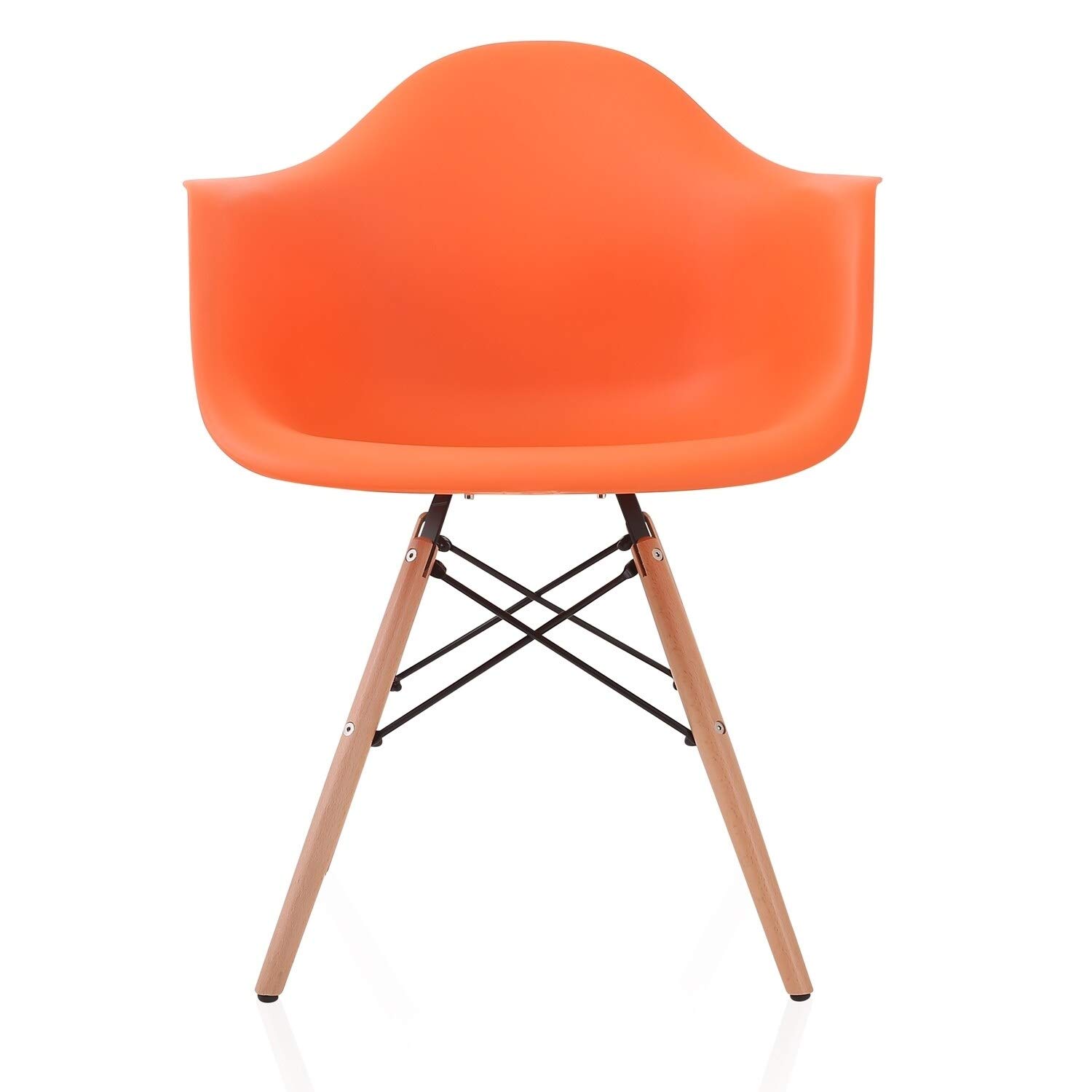 Nordic Orange Molded Plastic Dining Chair with Beech Wood Eiffel Legs - Modern Comfortable Armchair for Kitchen, Dining Room & Outdoor Patio Use
