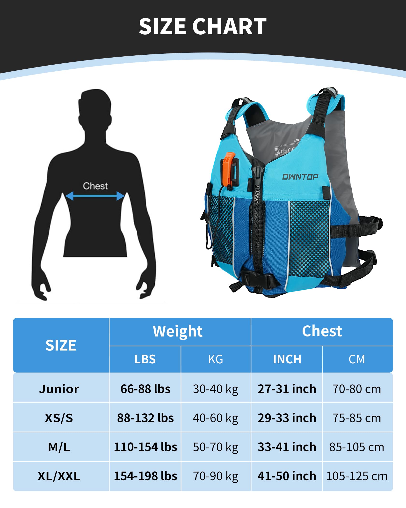 Owntop Swim Jacket for Adults & Youth - Lightweight Hydration Pack with Dual Mesh Pockets & Safety Whistle | Ultra-Thin Design for Freedom of Movement | Perfect for Kayaking, Boating, Fishing, Swimming & Water Sports