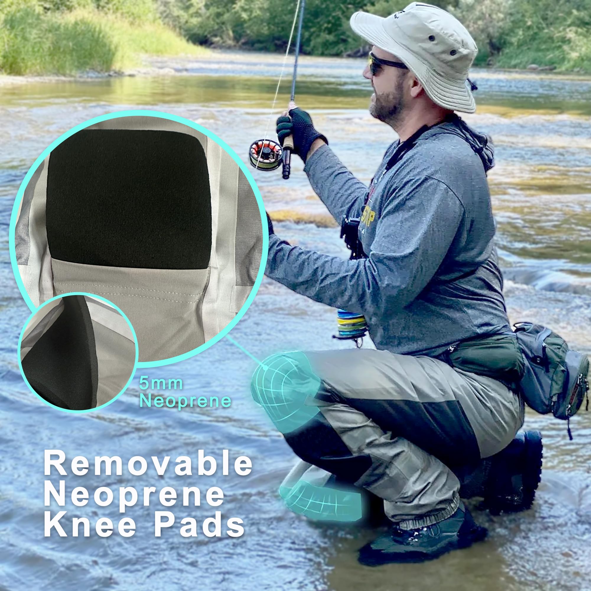 8 Fans Unisex Waist Waders - 3-Ply Durable Breathable Waterproof Insulated Stockingfoot Wading Pants for Fishing & Kayaking - Perfect for Fly Fishing, Stream Wading & Cold Water Adventures