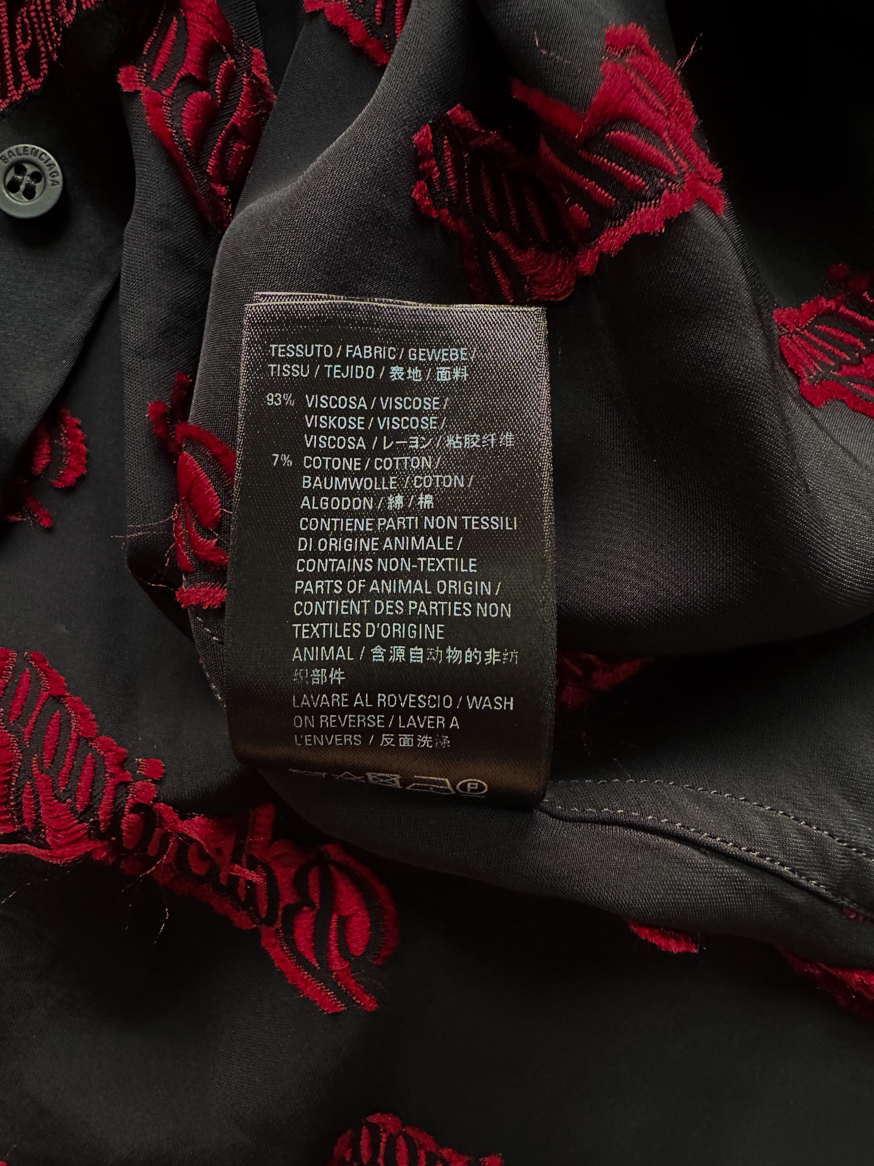 Balenciaga Black & Red Script Logo Button Up Shirt for Men | Stylish Casual & Party Wear | Perfect for Date Night & Social Events