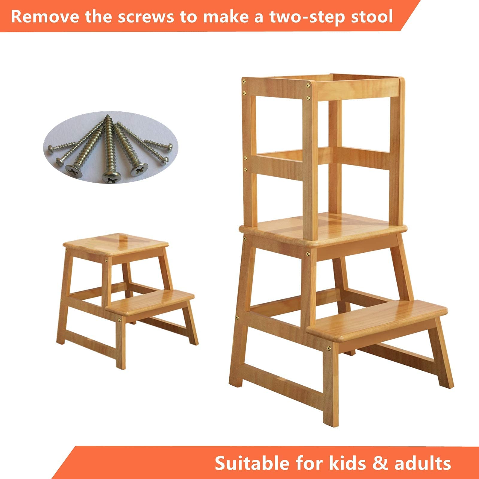 **Safe & Sturdy Kids Step Stool with Safety Rail - Adjustable Learning Tower for Toddlers & Children - Perfect for Kitchen, Bathroom & Playroom**