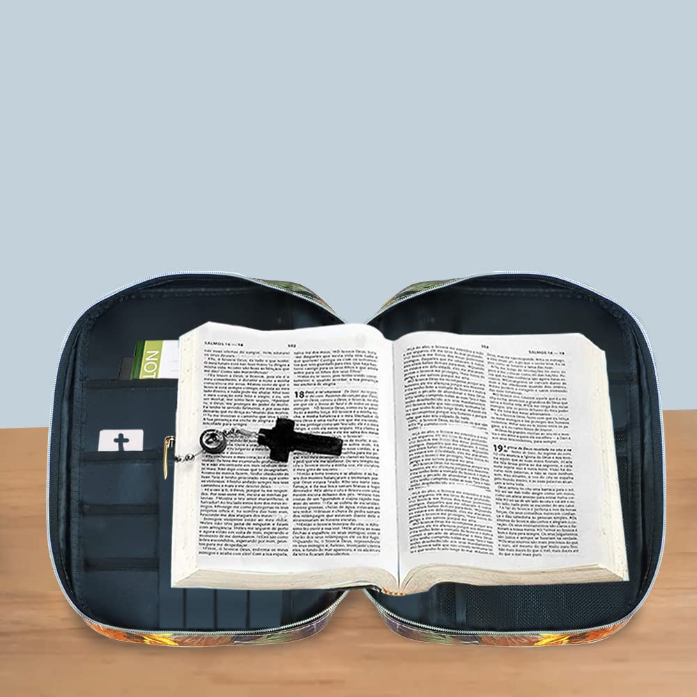 Women's Bible Cover with Carrying Handle & Zipper Pocket - Floral Leaf Pattern Book Cover Case for Mom, Ladies, Teens & Girls | Perfect for Church, Bible Study & Travel