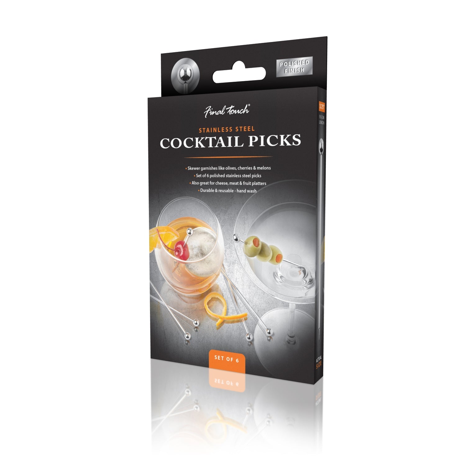 Premium Stainless Steel Cocktail Picks Set of 6 - Elegant Drink Stirrers for Martini, Mojito & Cocktail Garnish - Perfect for Home Bars, Parties & Wedding Receptions